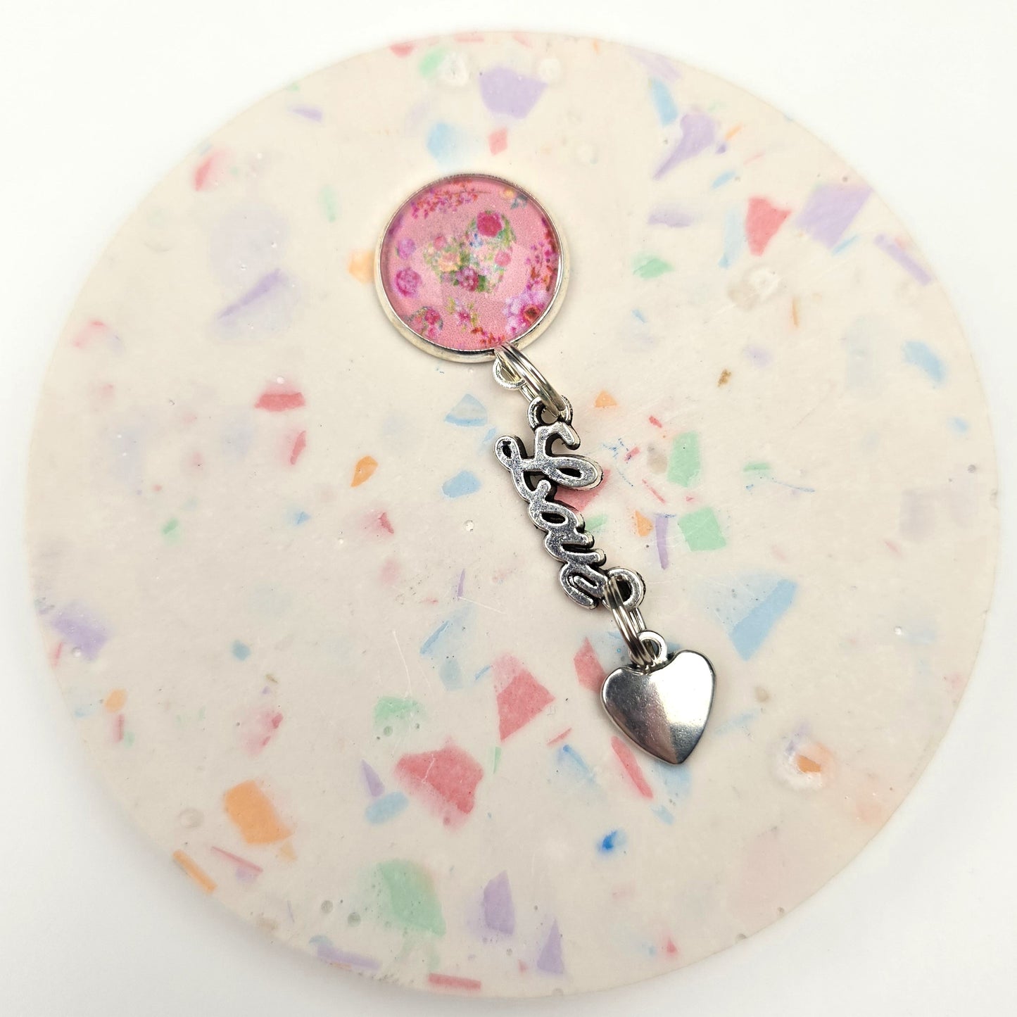 Discontinued Pink Heart double Charm Dangly