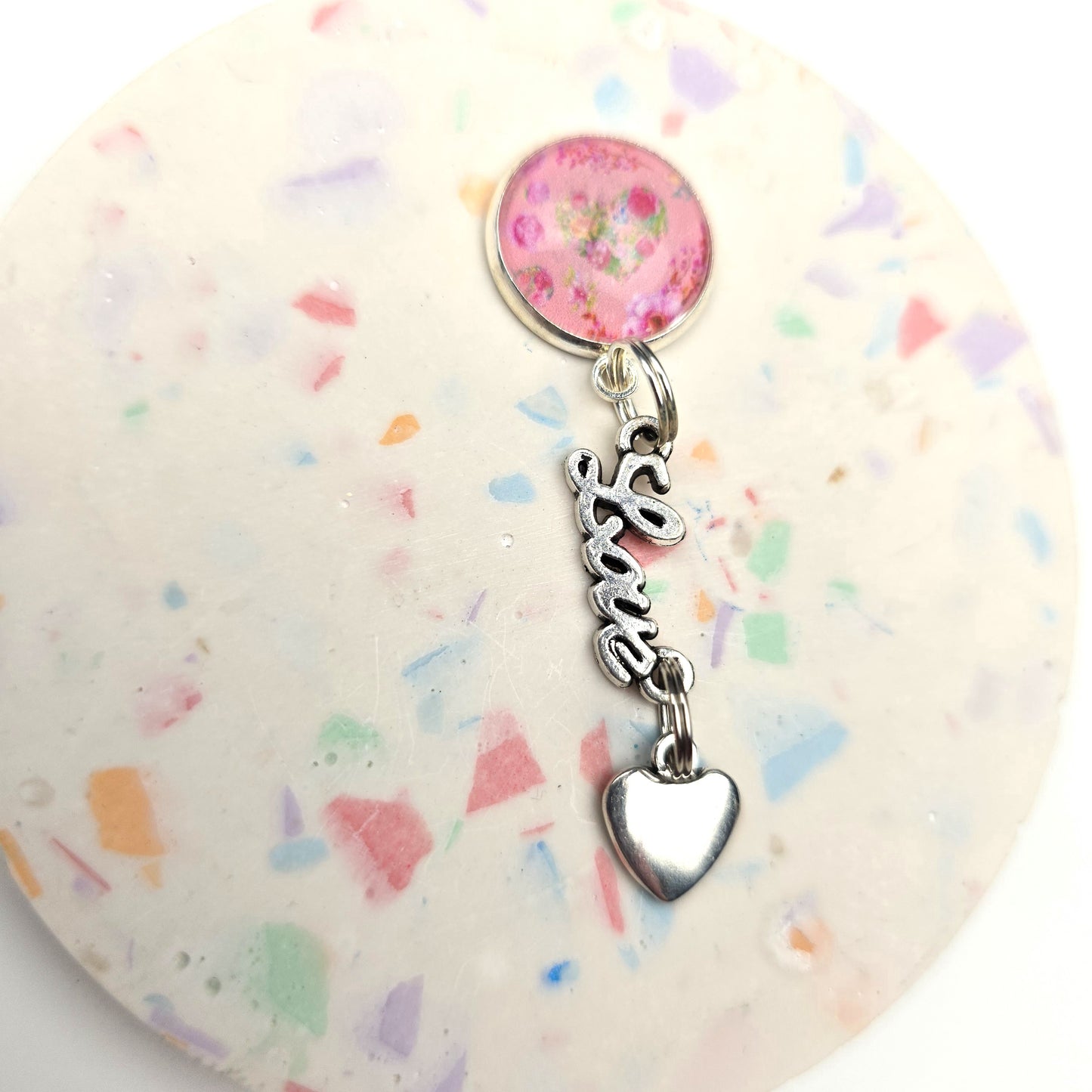 Discontinued Pink Heart double Charm Dangly