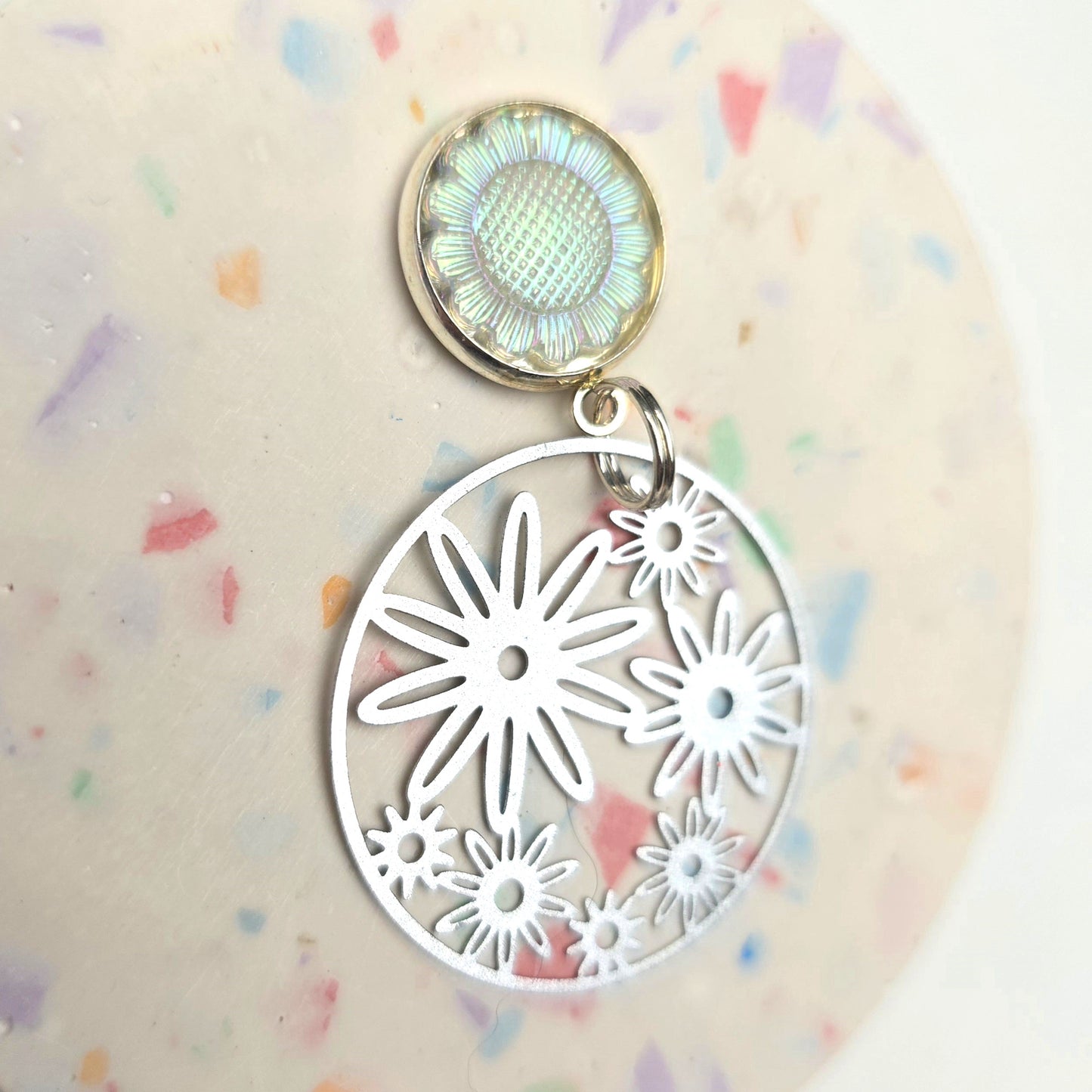 Discontinued Large floral Circle Charm Dangly