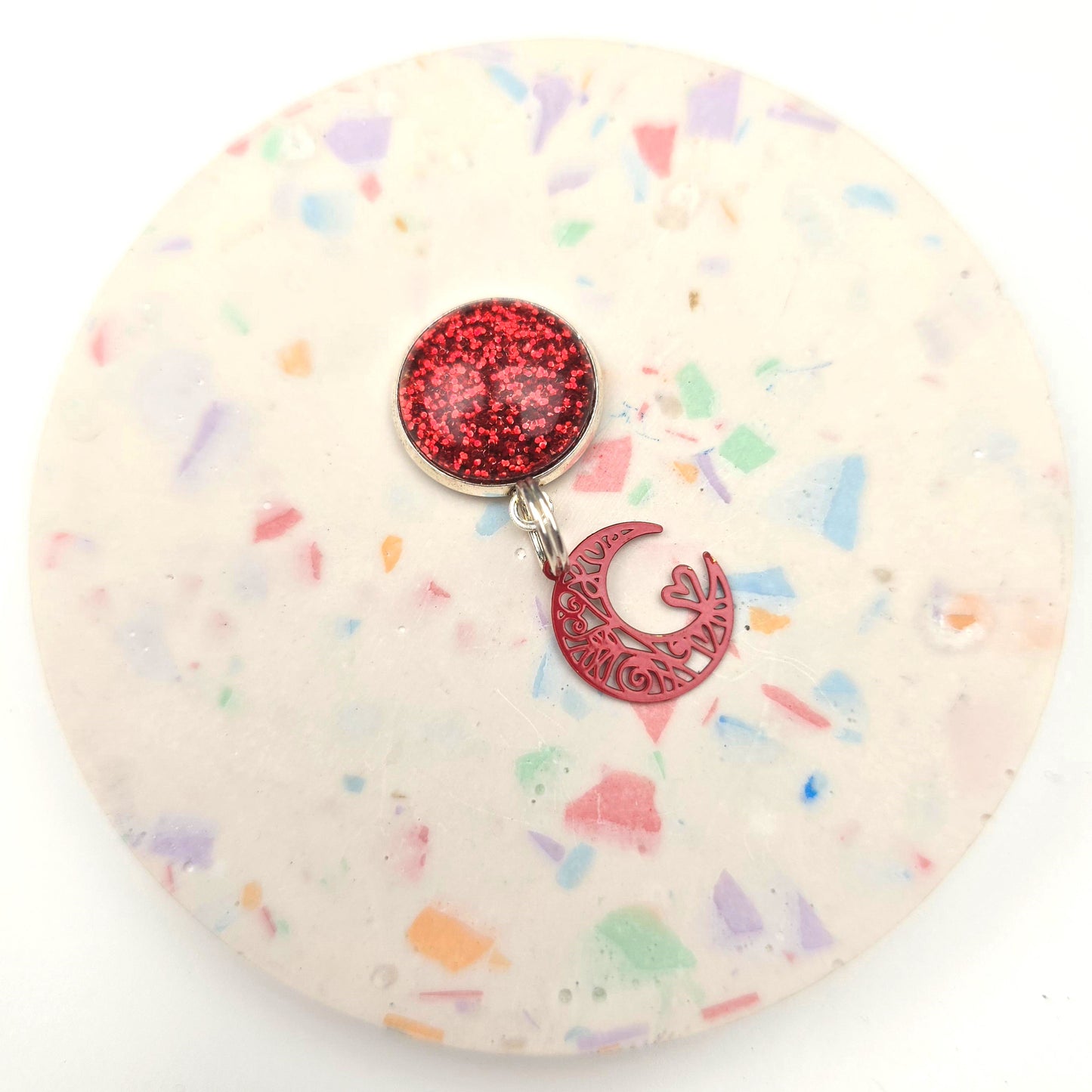 Discontinued Glittery Red Top and Red Moon Charm Dangly