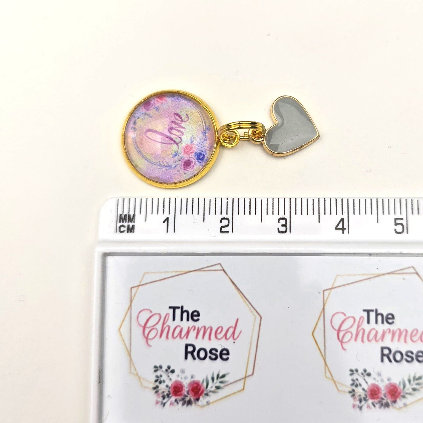 Discontinued Love image with a grey heart Charm Dangly