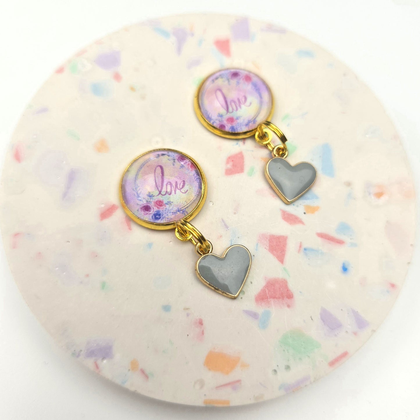 Discontinued Love image with a grey heart Charm Dangly