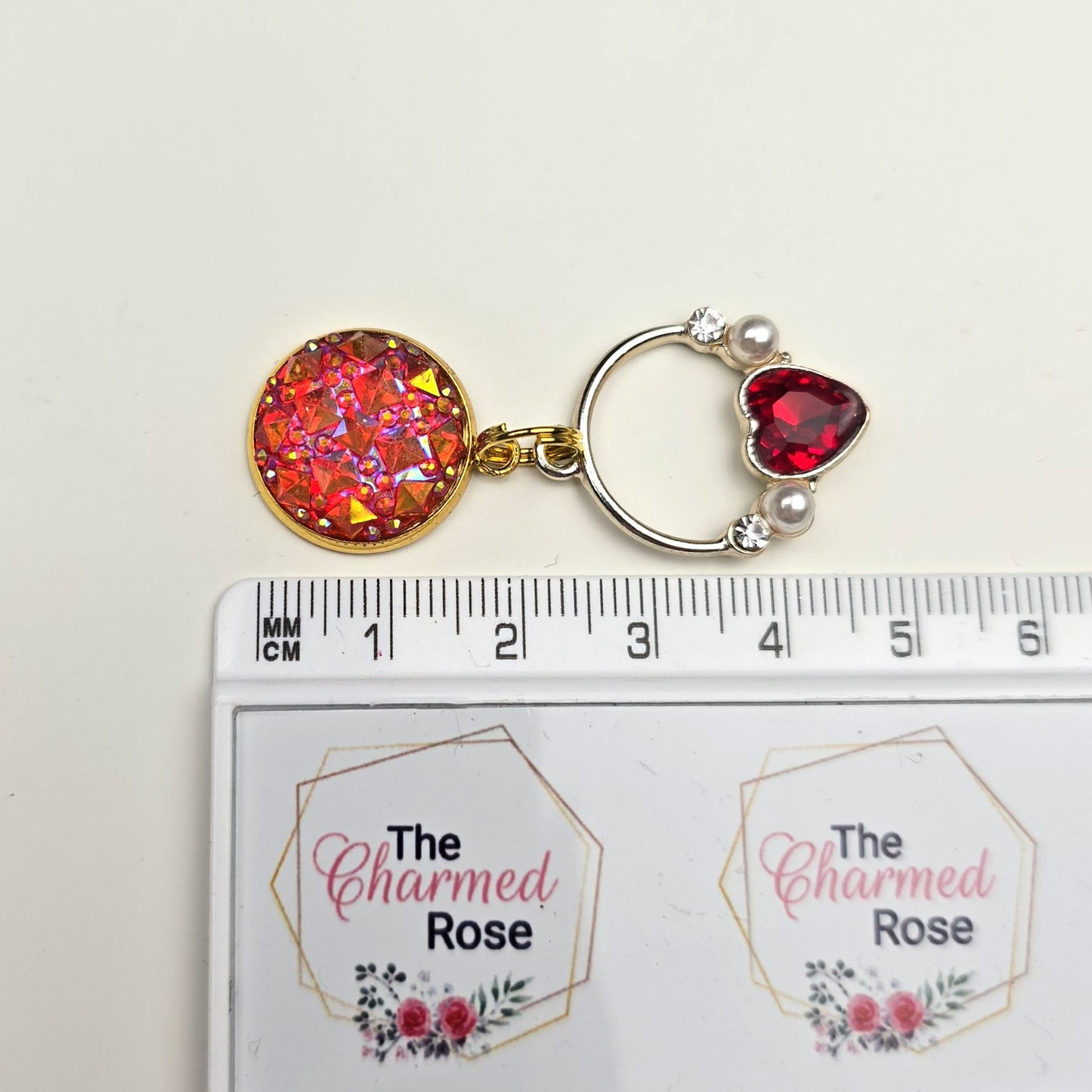 Red heart ring Charm Dangly