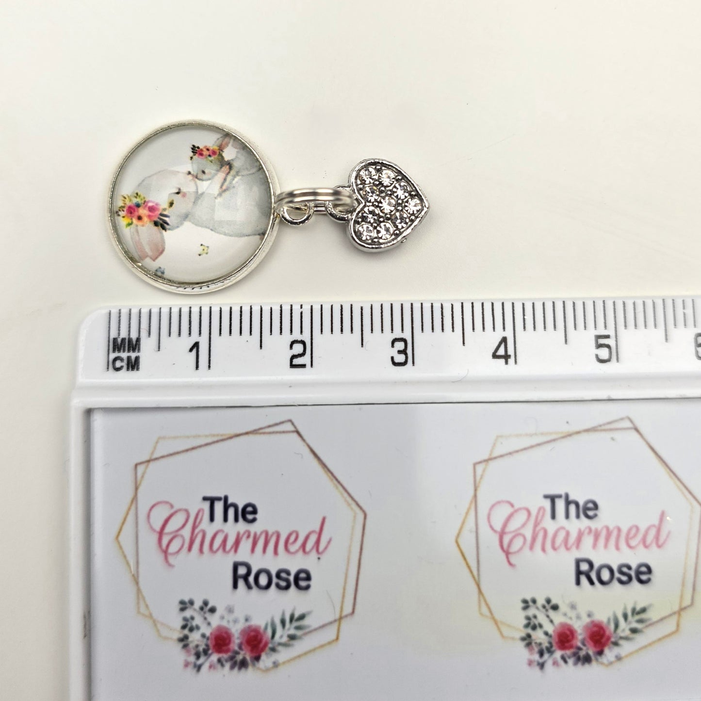 Kising Bunny With bling heart charm dangly