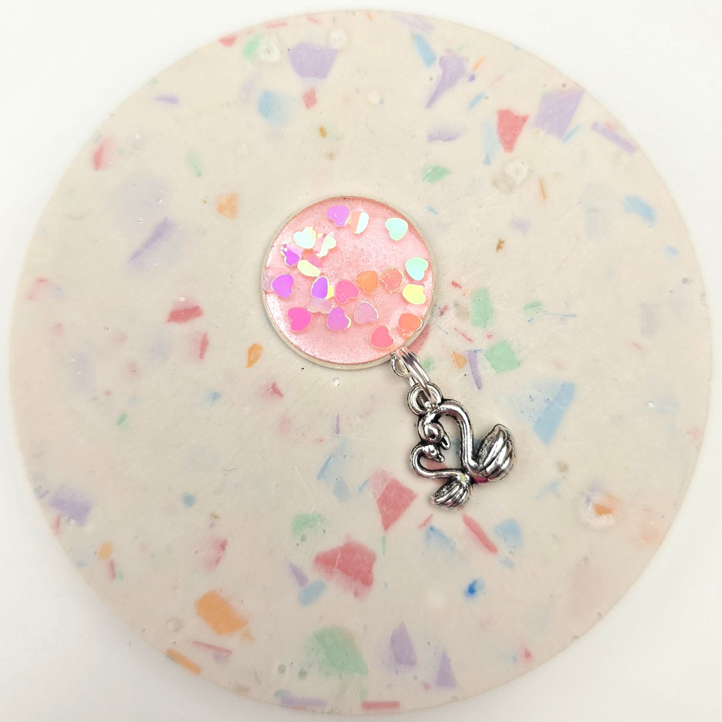 Love heart Swans Charm Dangly