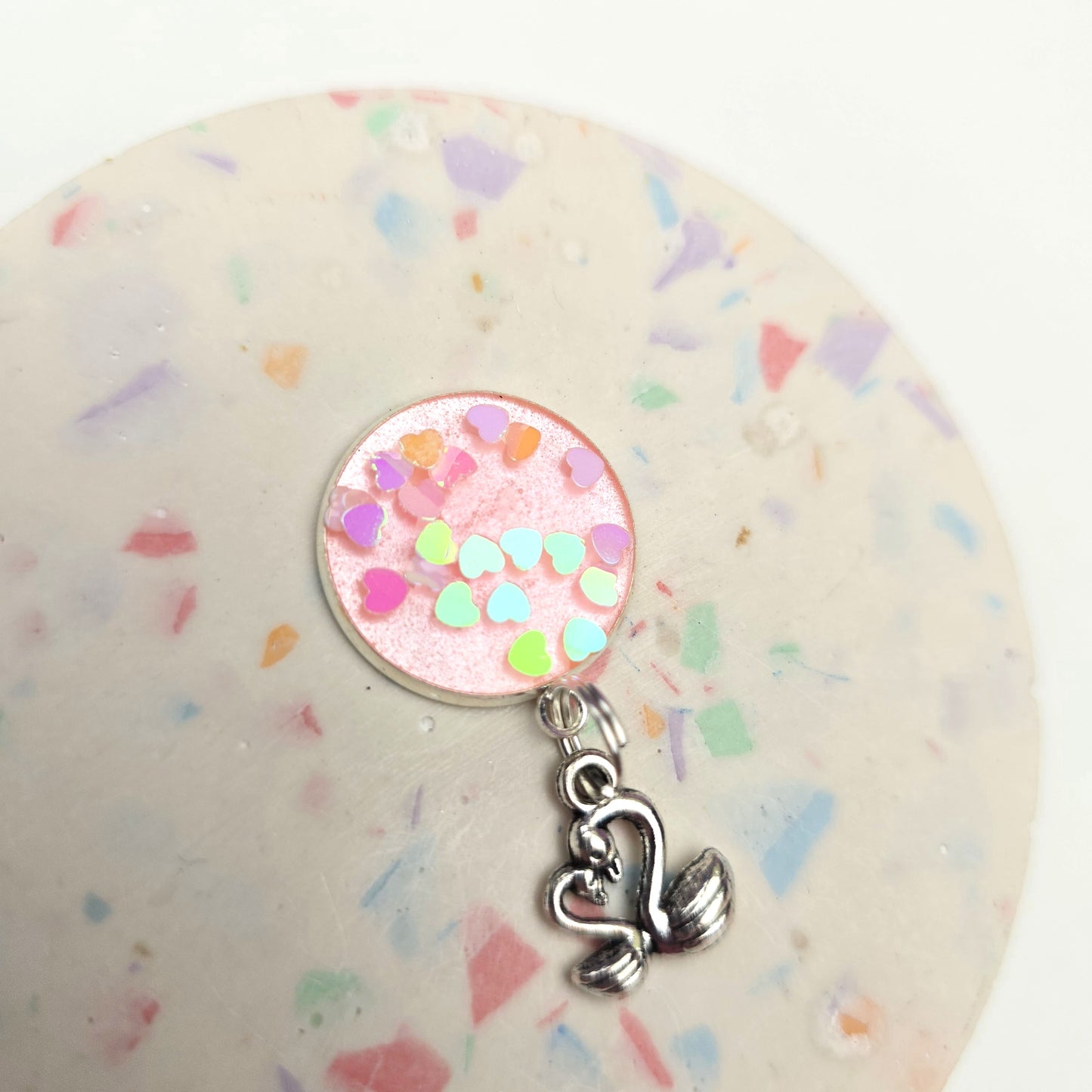 Love heart Swans Charm Dangly