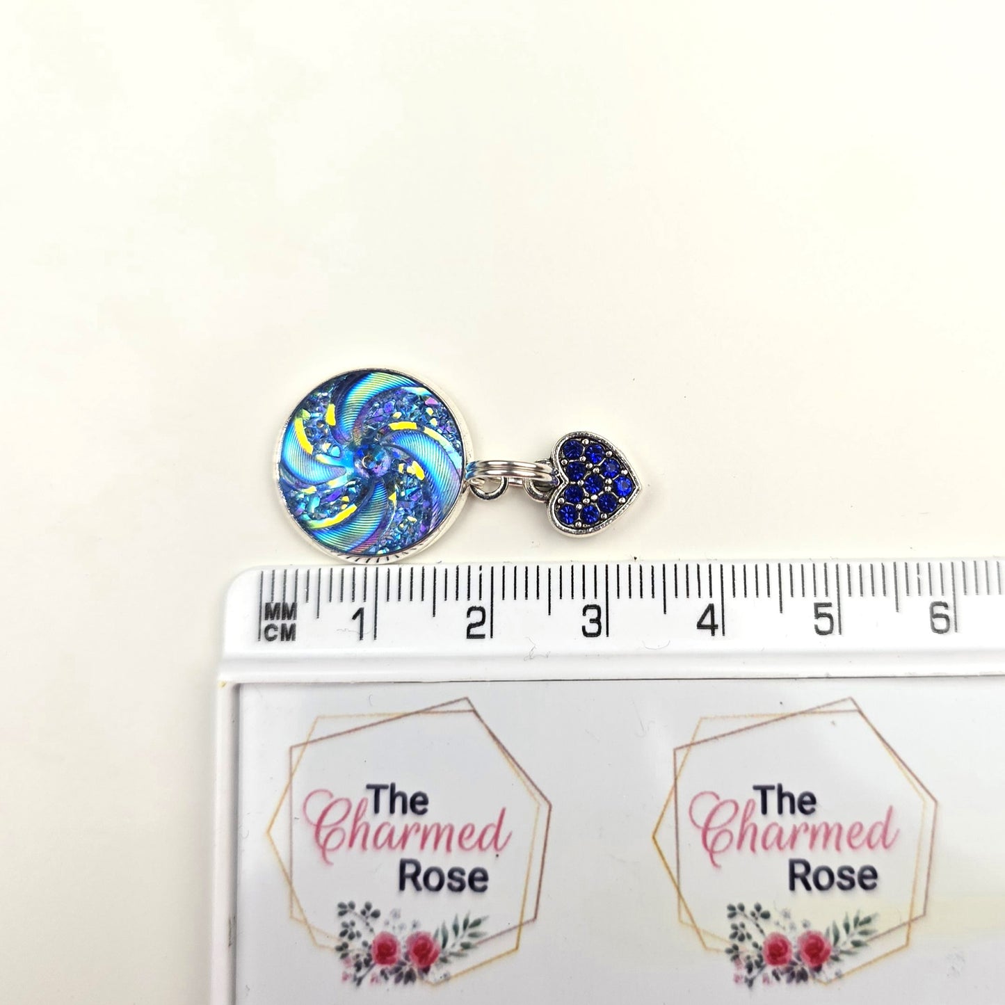 Blue Bling Heart Charm Dangly