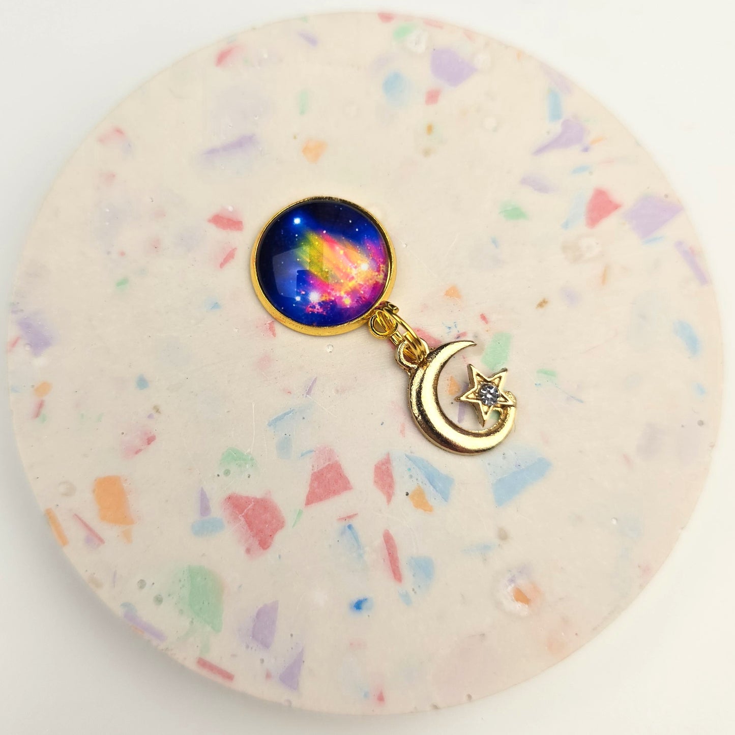 Bright Outer space with Moon Charm Dangly