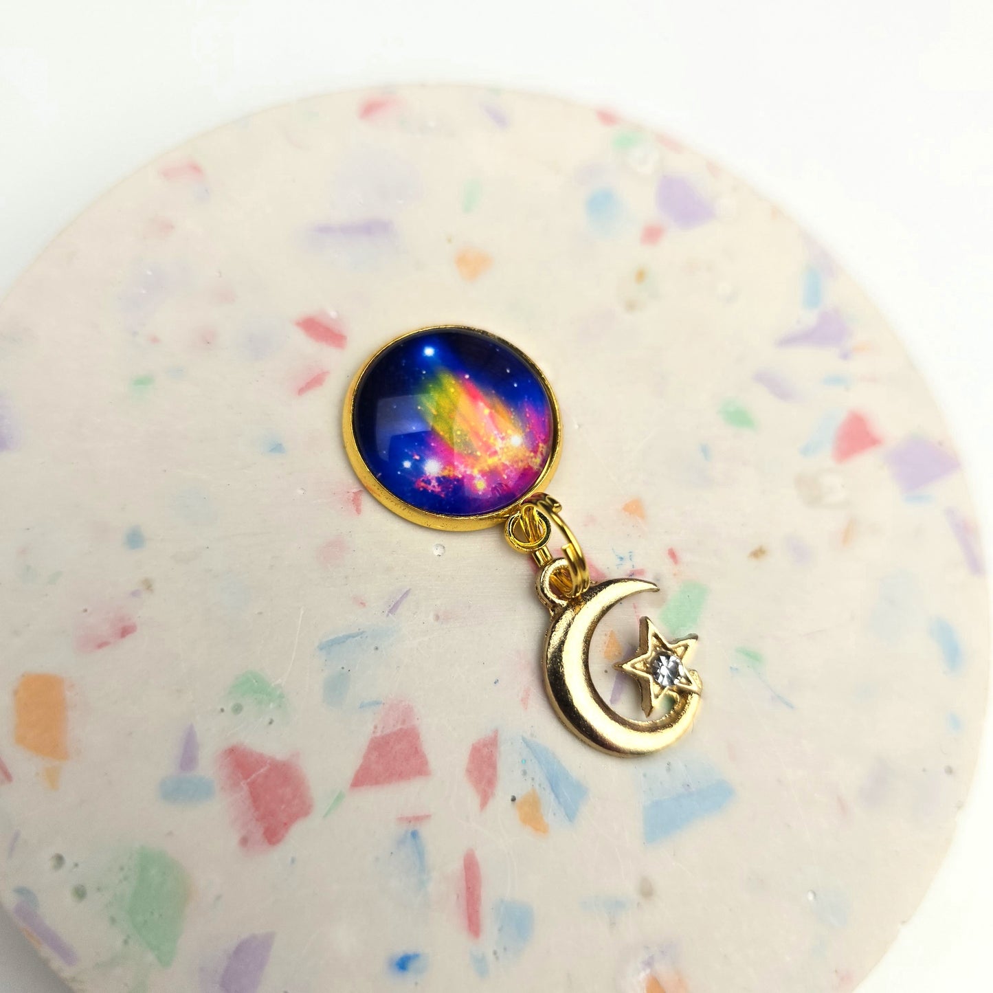 Bright Outer space with Moon Charm Dangly