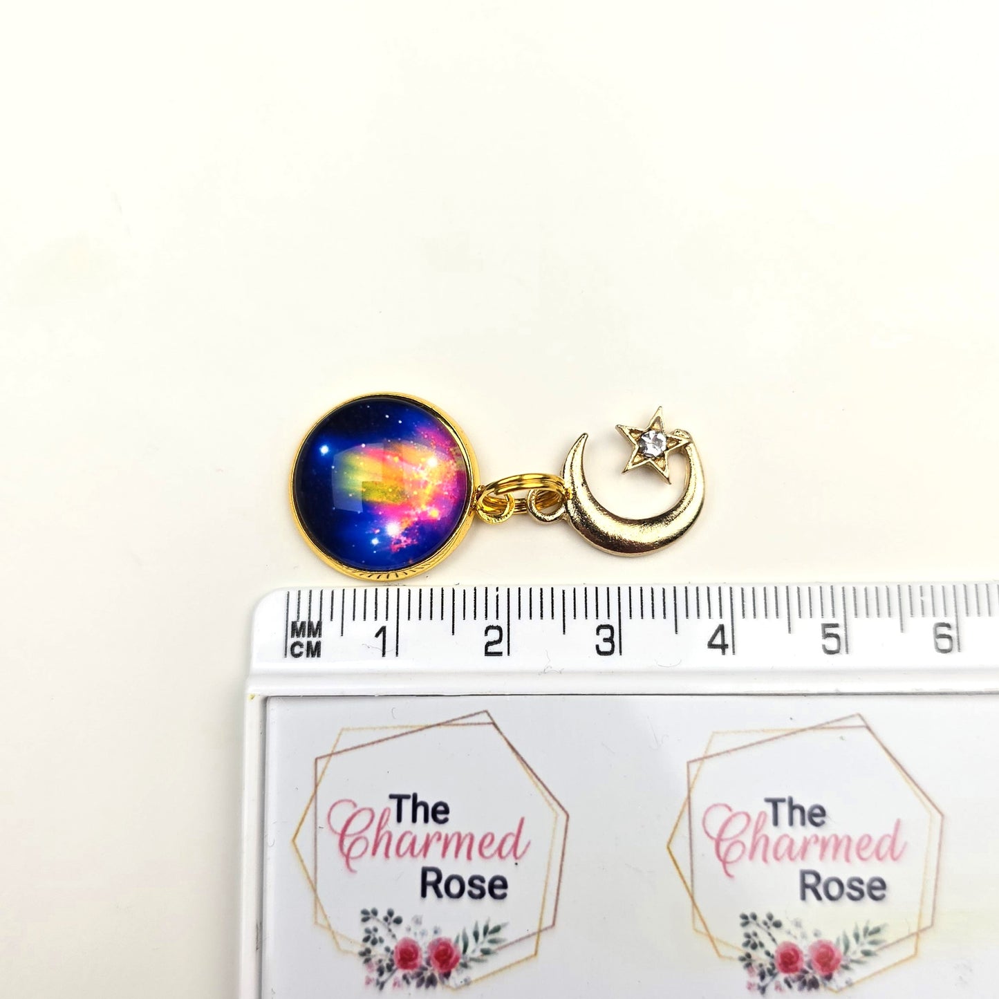 Bright Outer space with Moon Charm Dangly