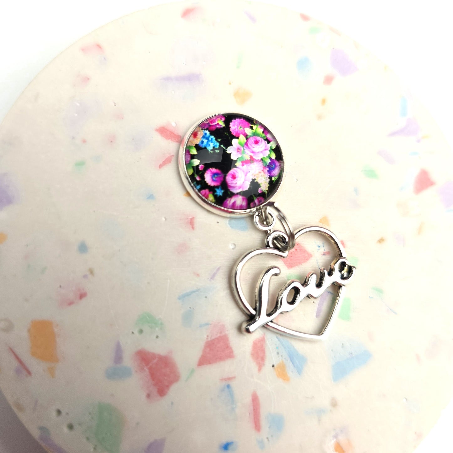 Floral Top with Love Heart Charm Dangly
