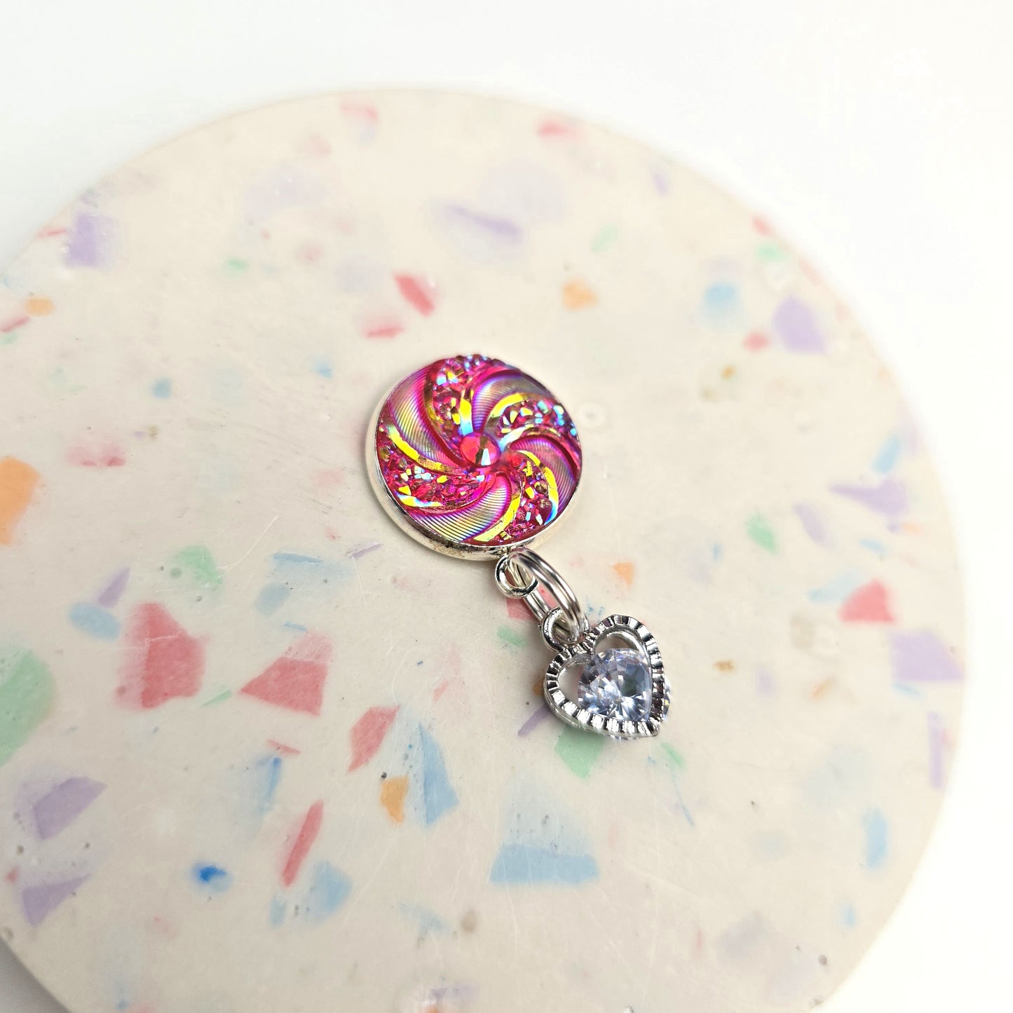Discontinued Pink Swirl with A Caged heart Charm Dangly