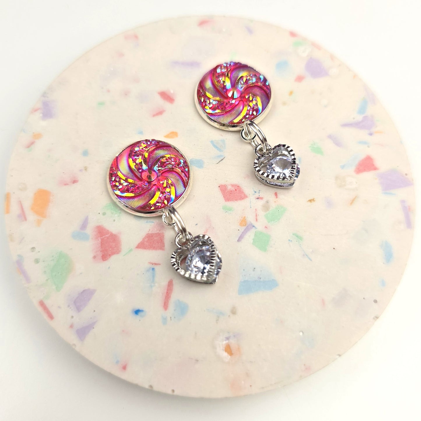 Discontinued Pink Swirl with A Caged heart Charm Dangly