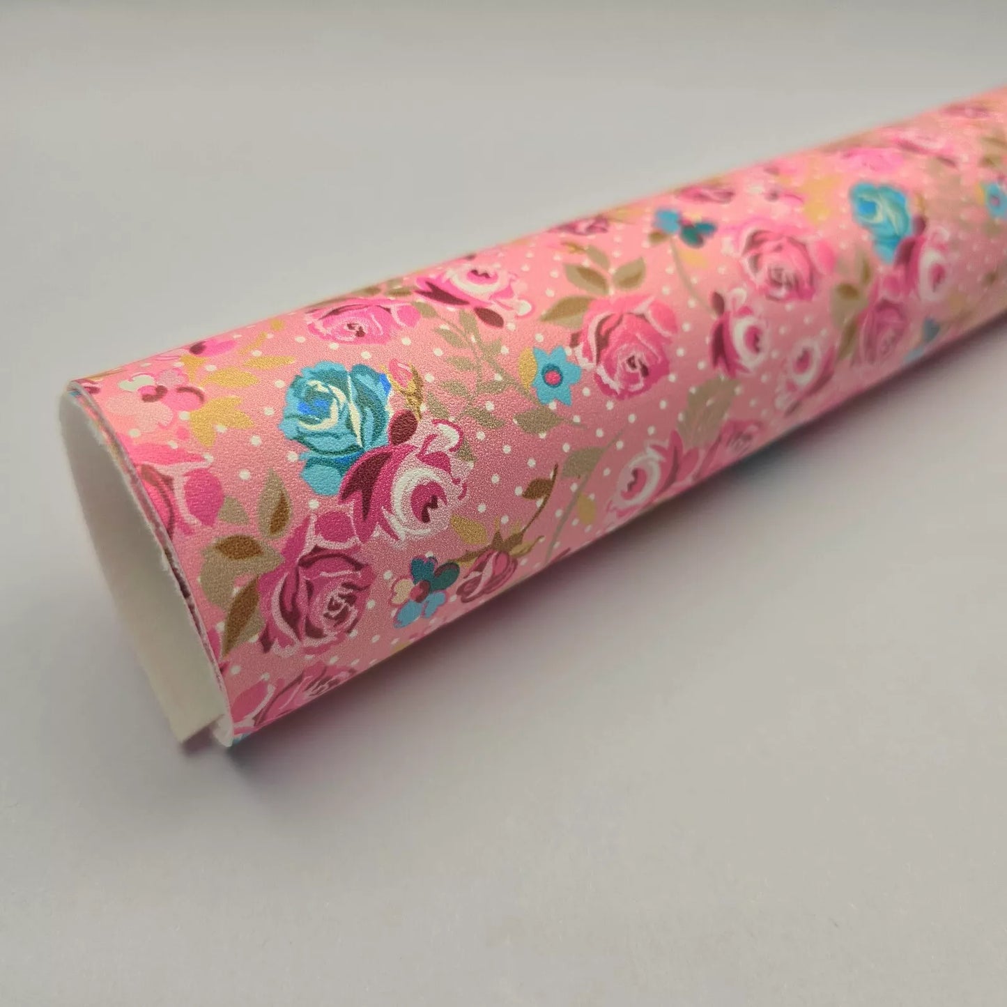 Discontinued Hair Bow Making Fabric. Soft Faux Leather. Pink Flowers on pink.