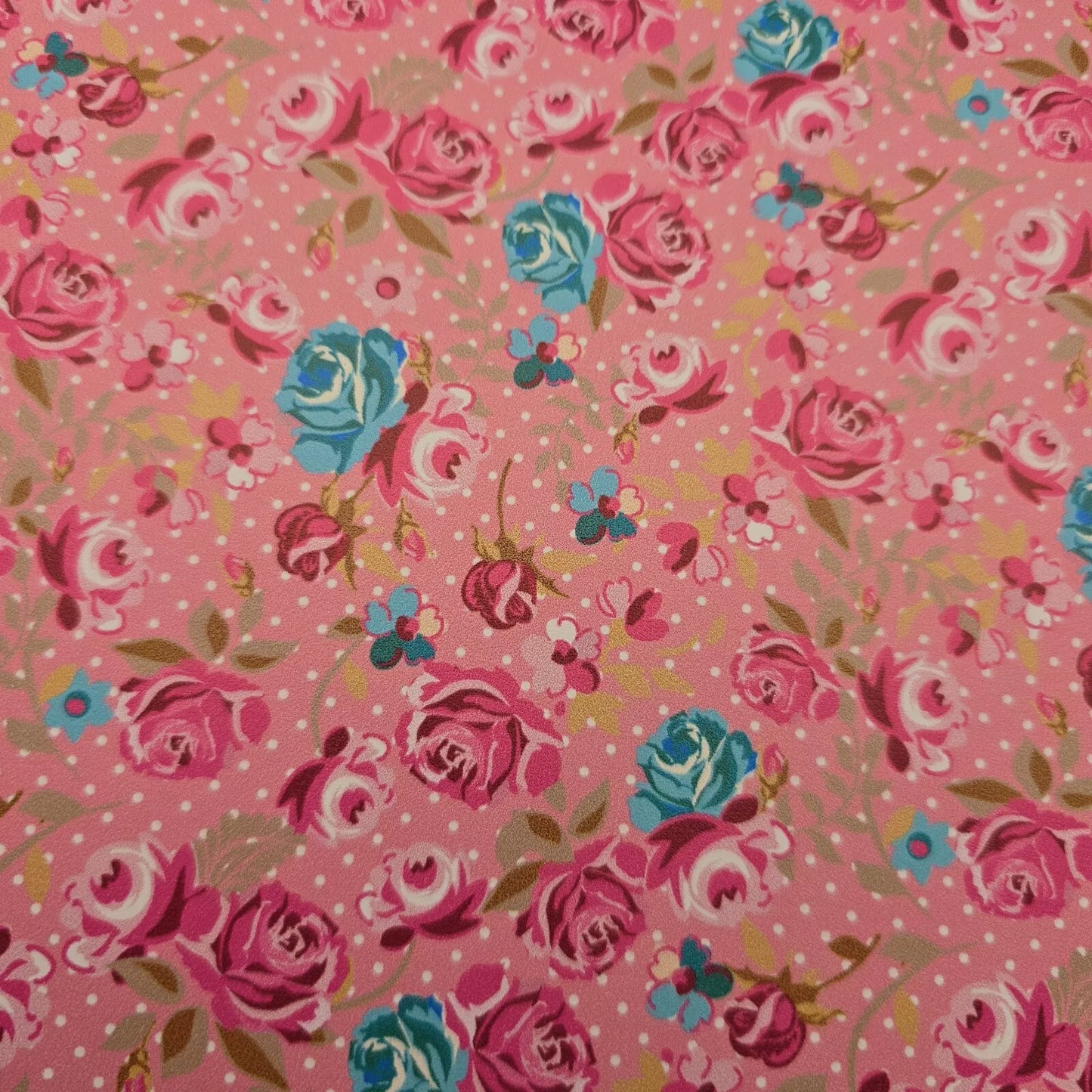 Discontinued Hair Bow Making Fabric. Soft Faux Leather. Pink Flowers on pink.