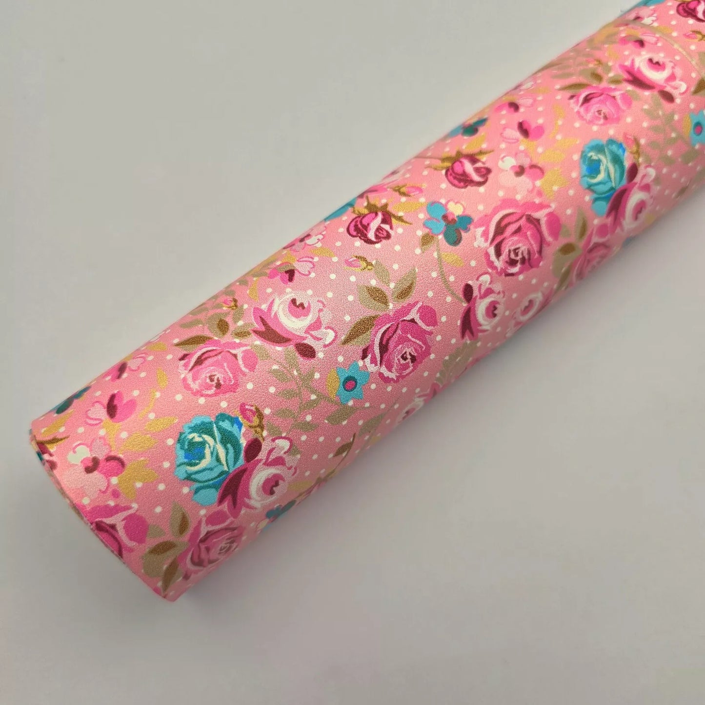 Discontinued Hair Bow Making Fabric. Soft Faux Leather. Pink Flowers on pink.