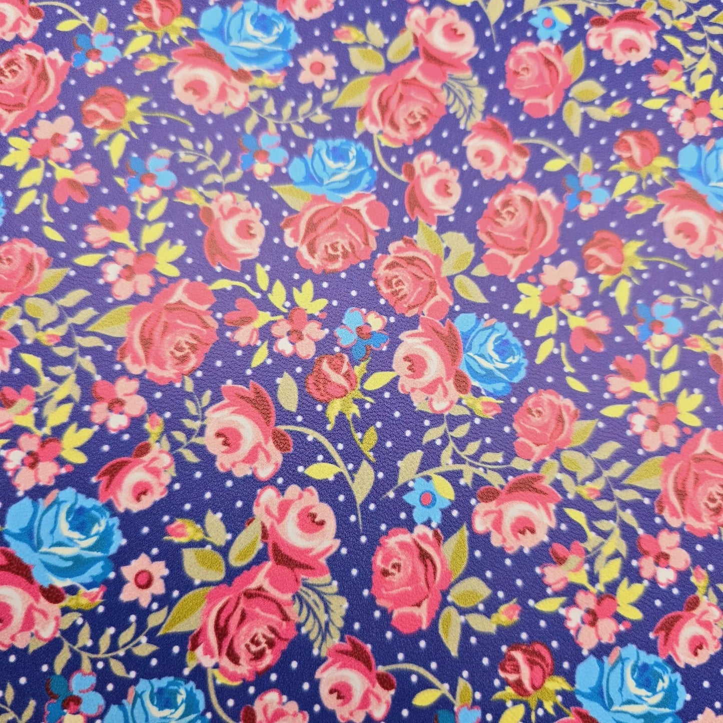 Discontinued Hair Bow Making Fabric. Soft Faux Leather. Pink Flowers on Navy.