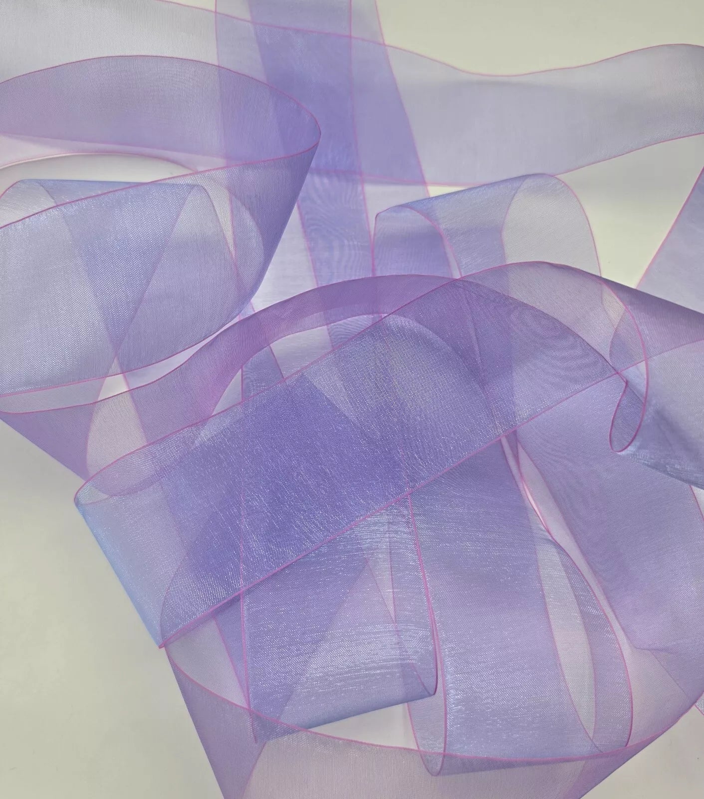 50mm (2 Inch) Organza Ribbon. Princess Shimmer Purple With Pink Edge.