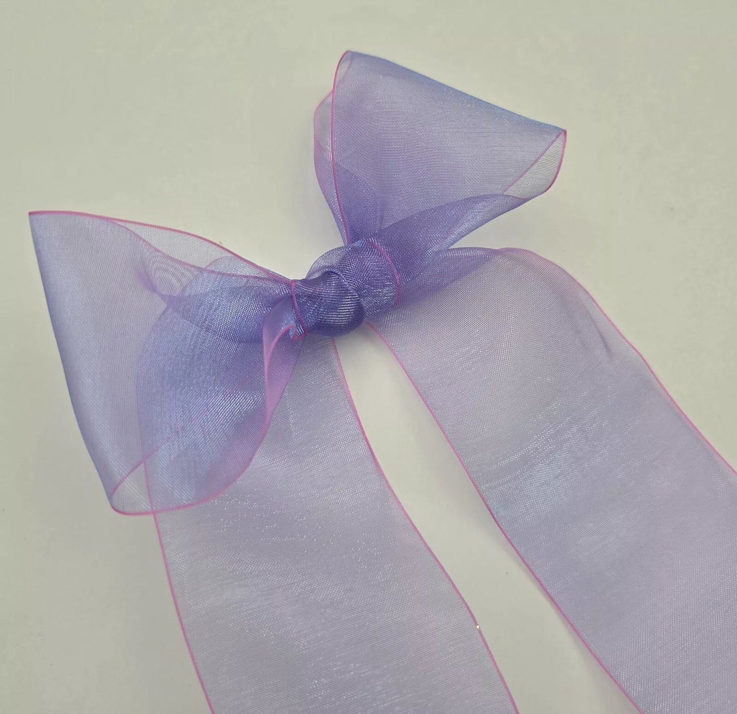 50mm (2 Inch) Organza Ribbon. Princess Shimmer Purple With Pink Edge.