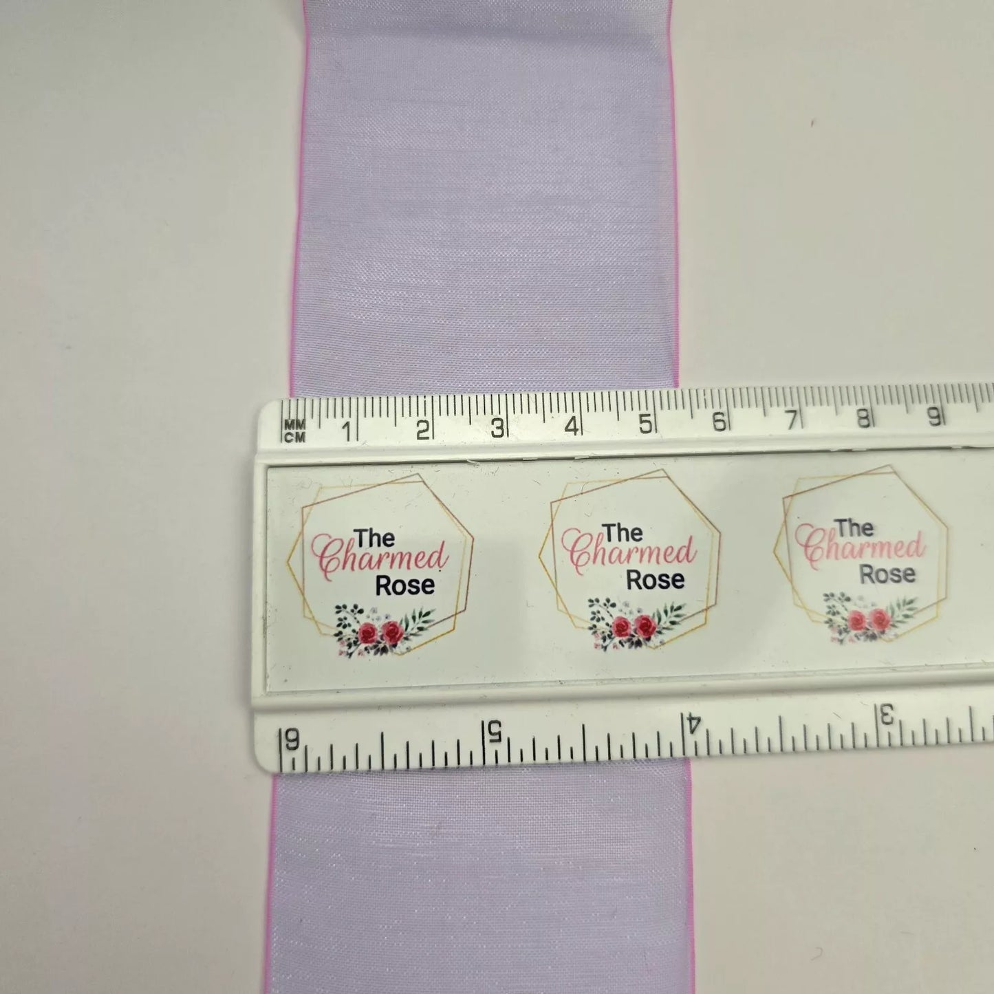 50mm (2 Inch) Organza Ribbon. Princess Shimmer Purple With Pink Edge.