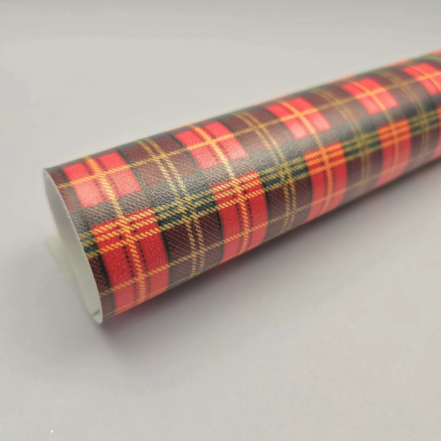 Discontinued Hair Bow Making Fabric. Soft Faux Leather. Red and Gold tartan.