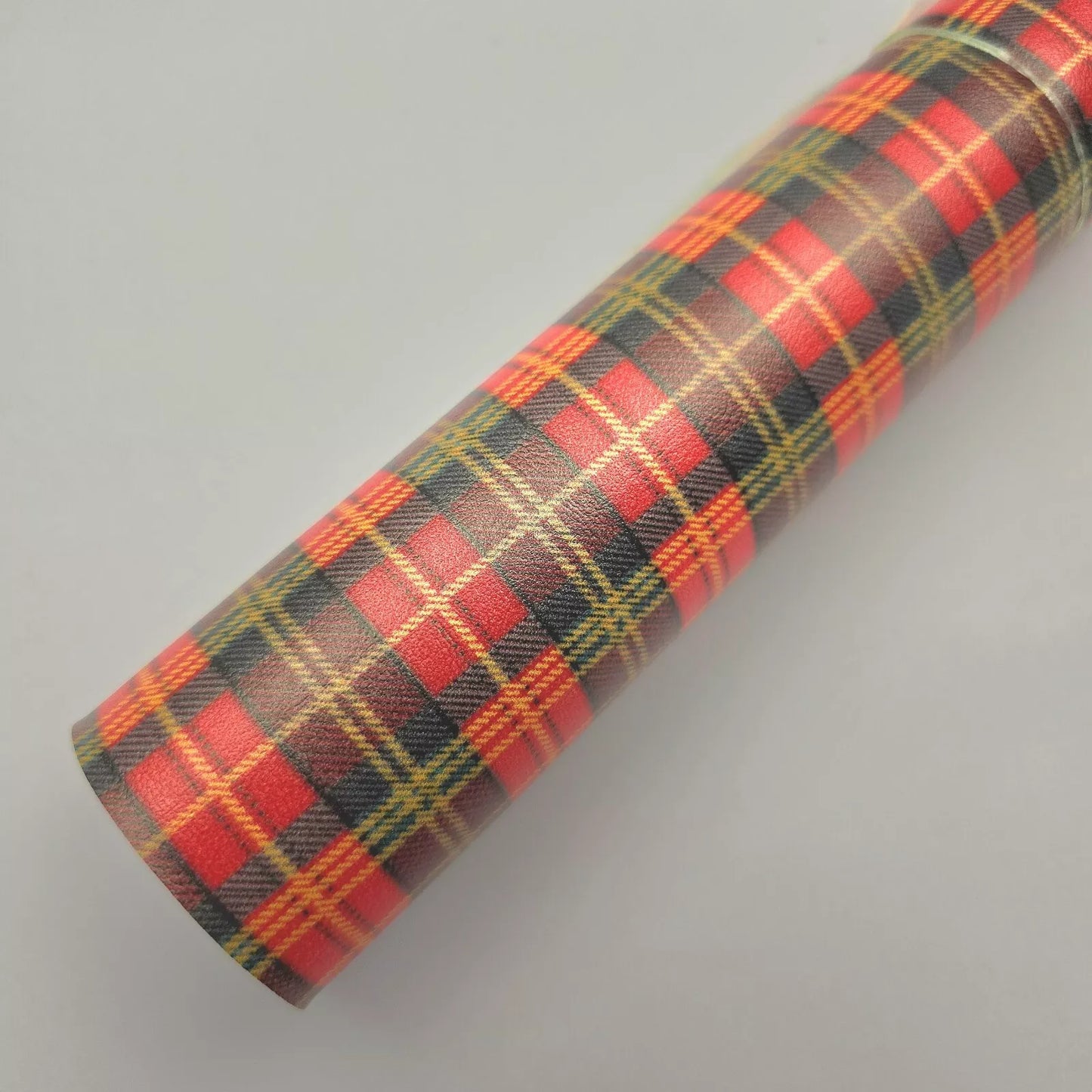 Discontinued Hair Bow Making Fabric. Soft Faux Leather. Red and Gold tartan.