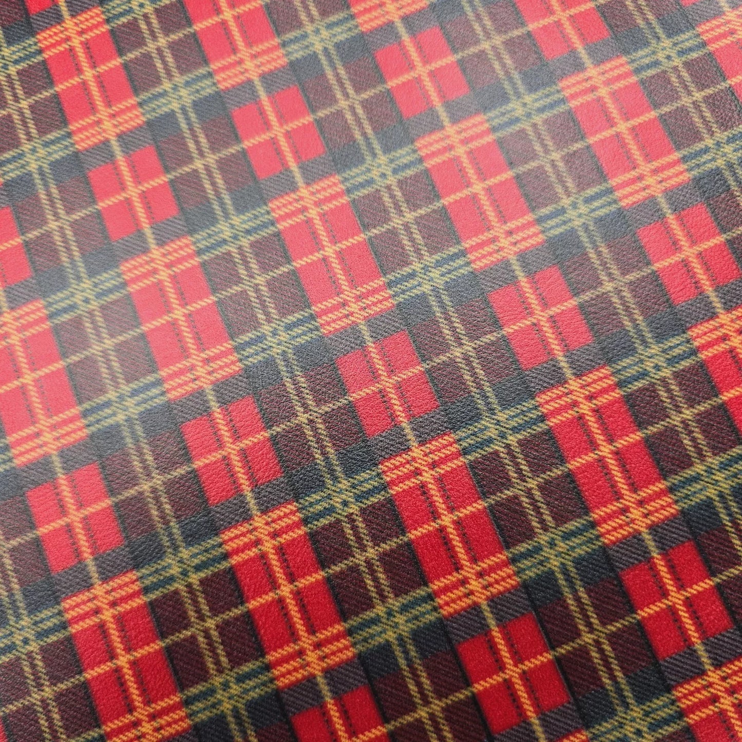 Discontinued Hair Bow Making Fabric. Soft Faux Leather. Red and Gold tartan.