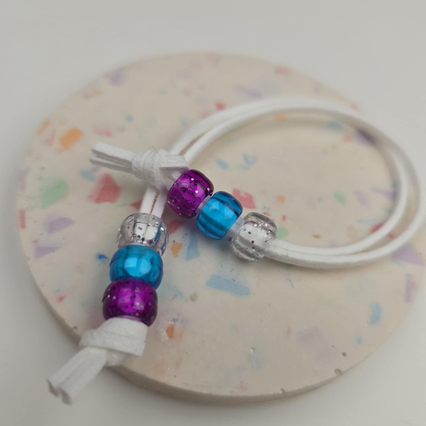 White, purple & blue Bow beads