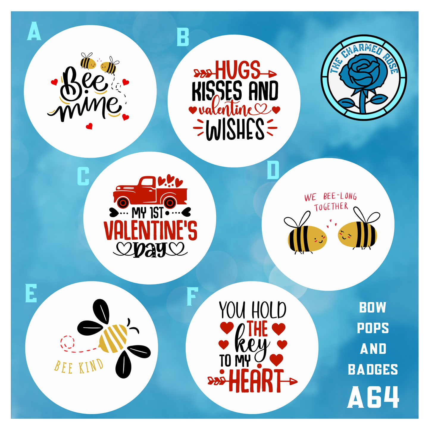 Bow pops or badges - Valentine’s Day (A64)