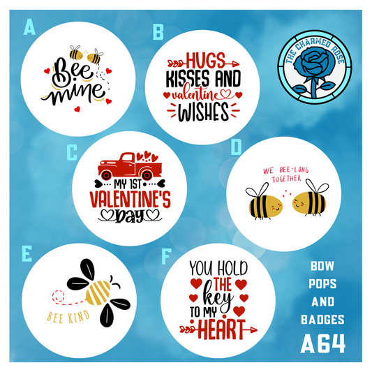 Bow pops or badges - Valentine’s Day (A64)