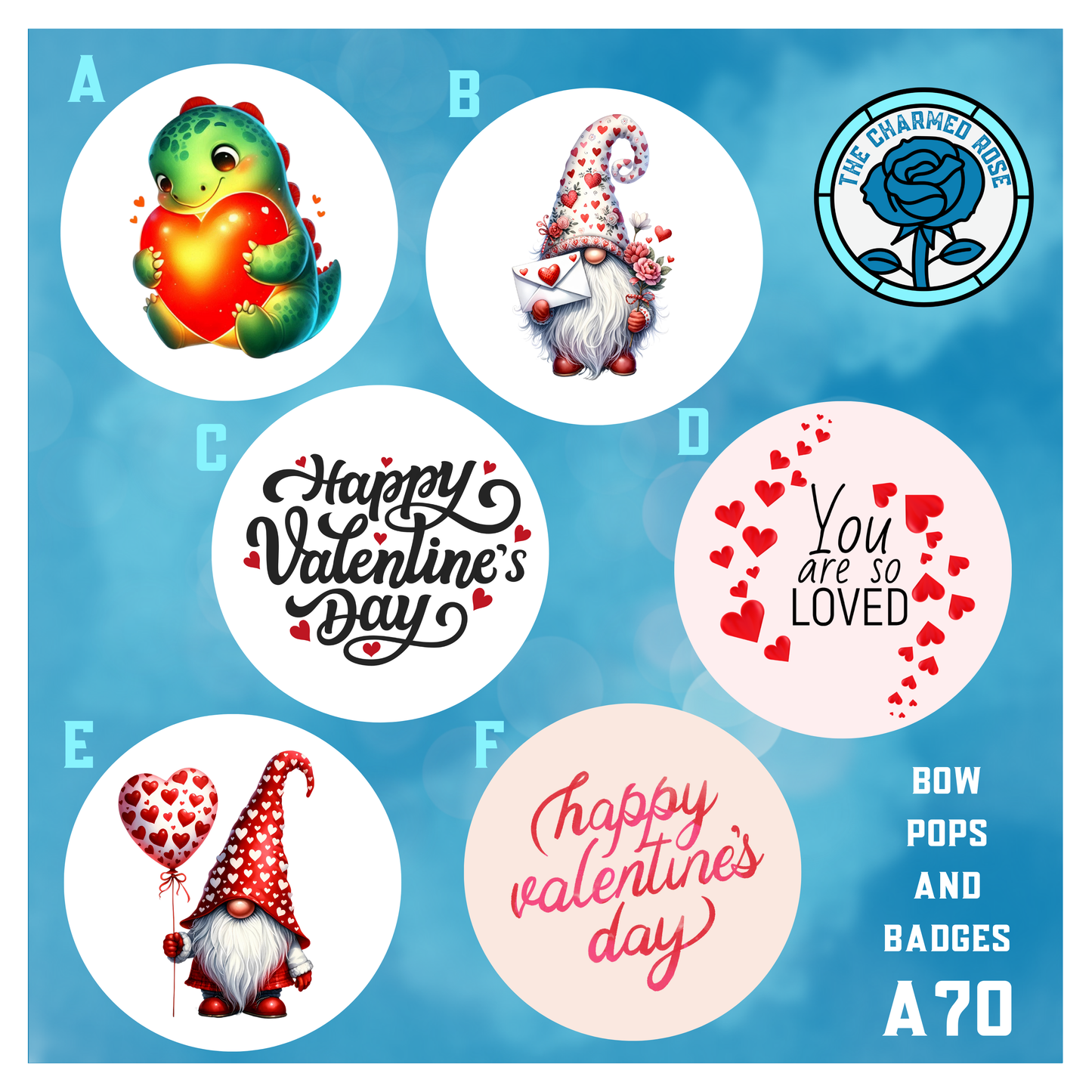 Bow pops or badges - Valentine’s Day (A70)