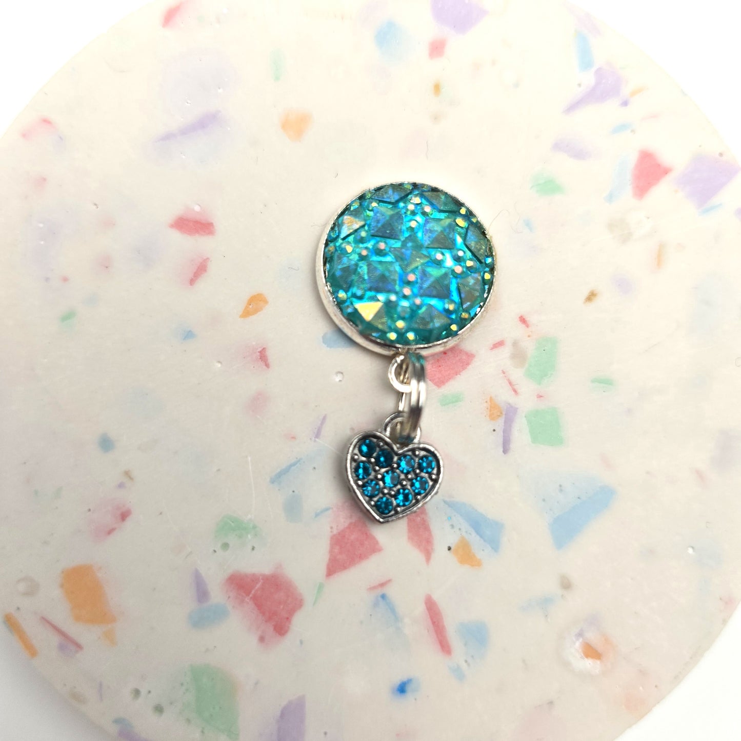 Turquoise Bling Heart Charm Dangly