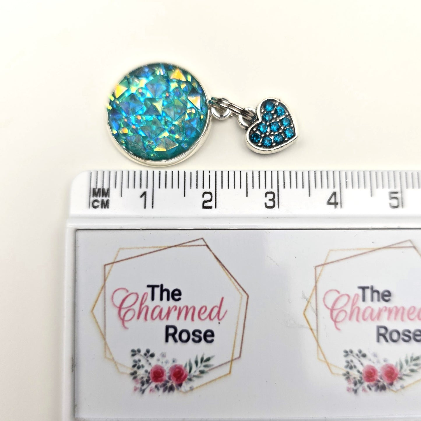 Turquoise Bling Heart Charm Dangly