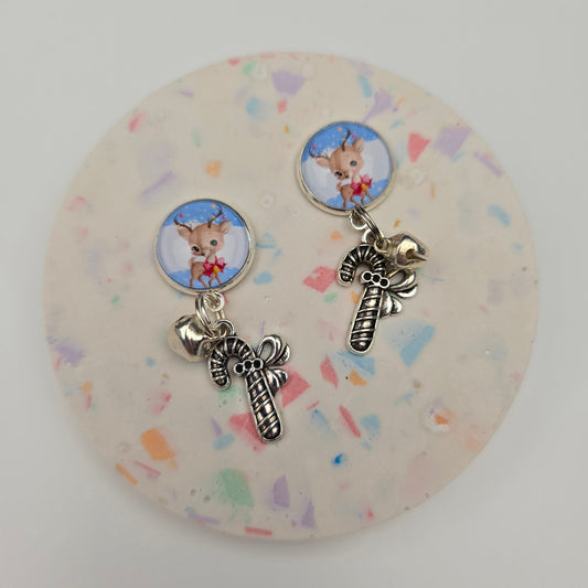 Sweet little reindeer with candy cane and bell charm Dangly