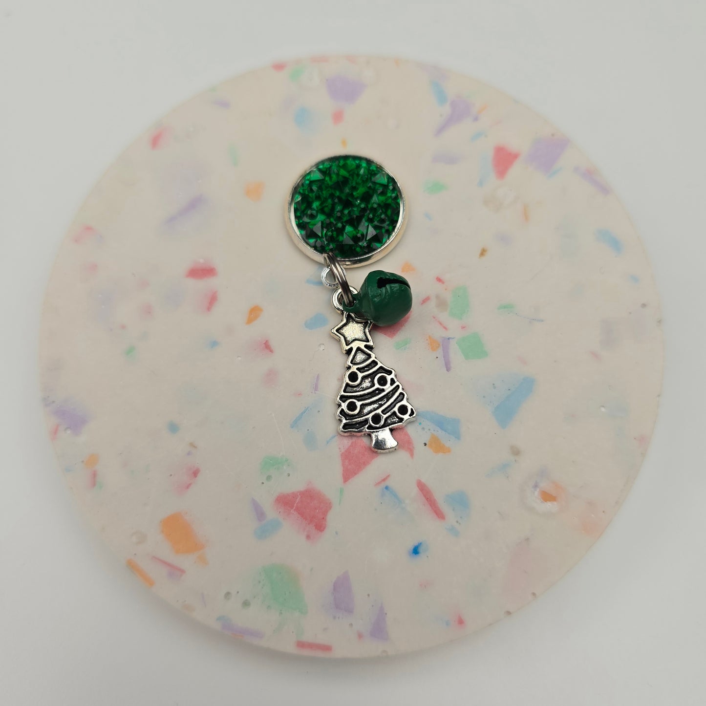 Green Top with Christmas tree & bell charm Dangly