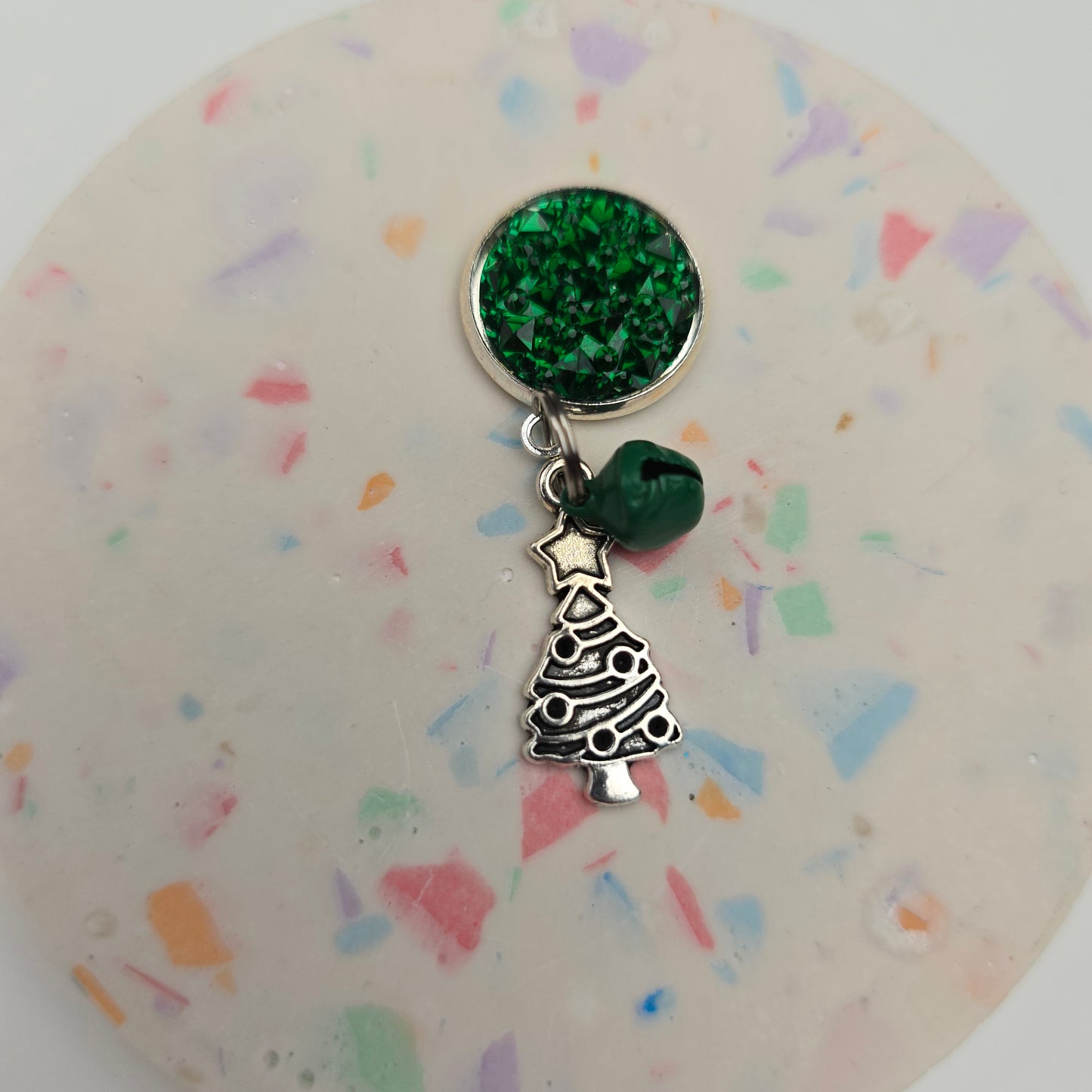 Green Top with Christmas tree & bell charm Dangly