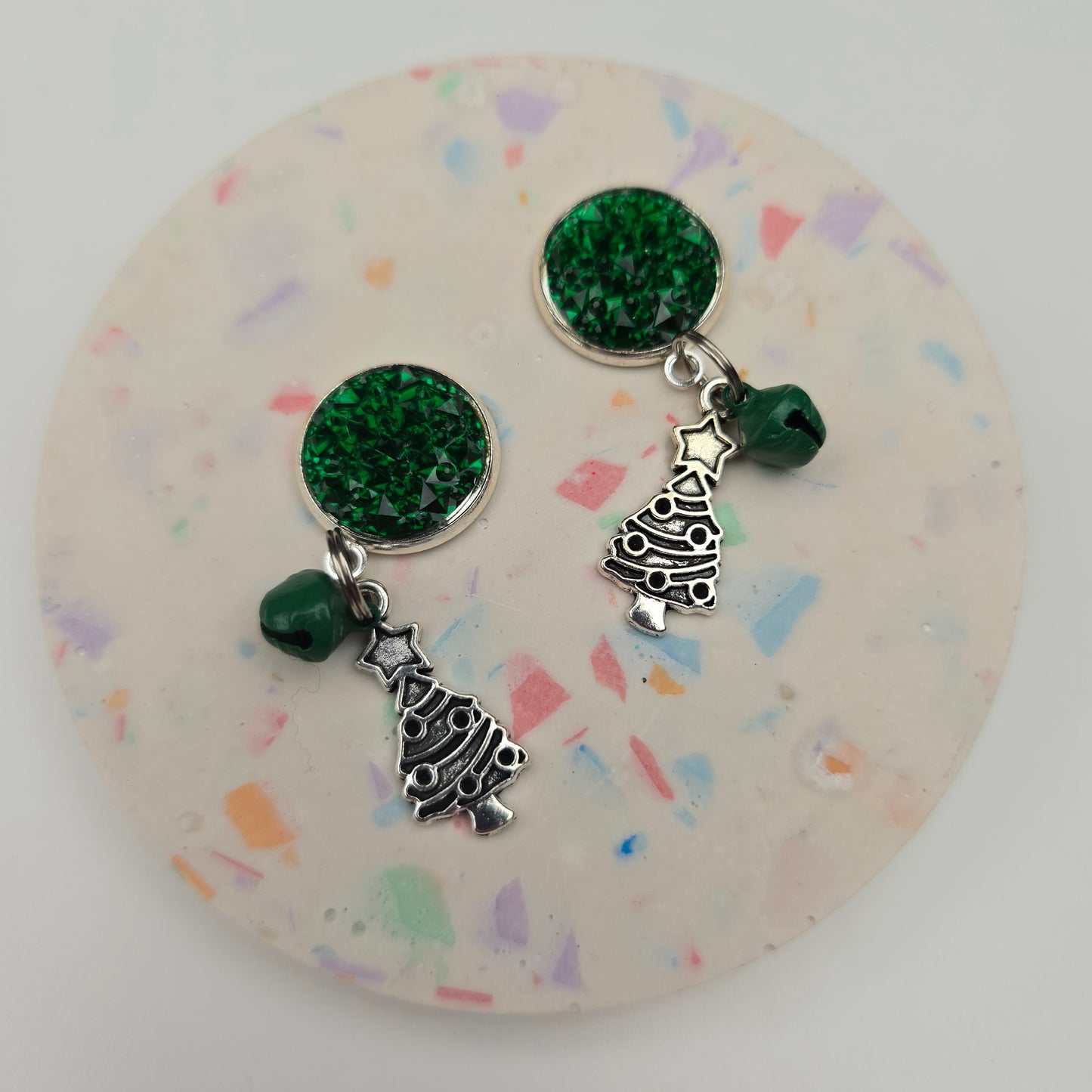 Green Top with Christmas tree & bell charm Dangly