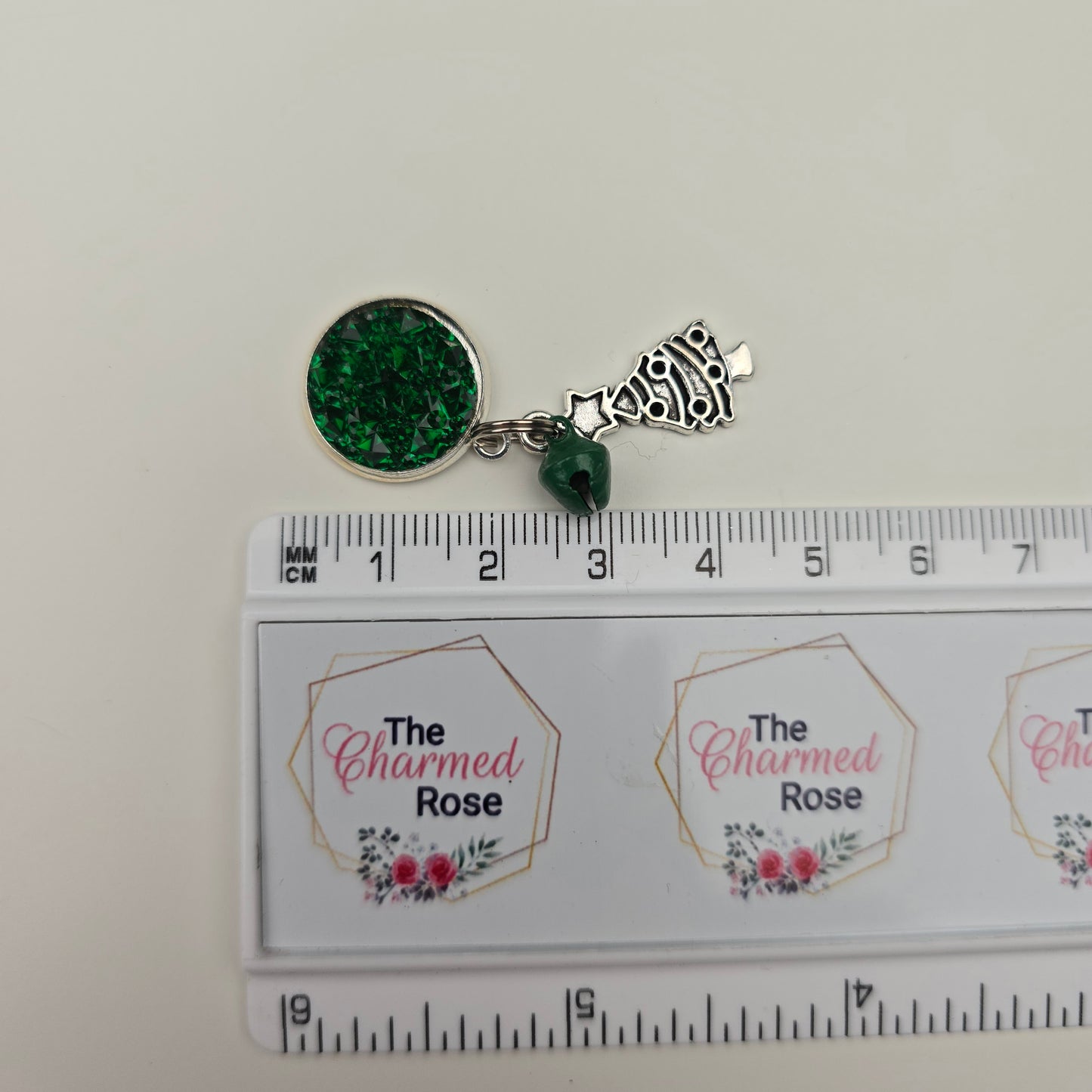 Green Top with Christmas tree & bell charm Dangly