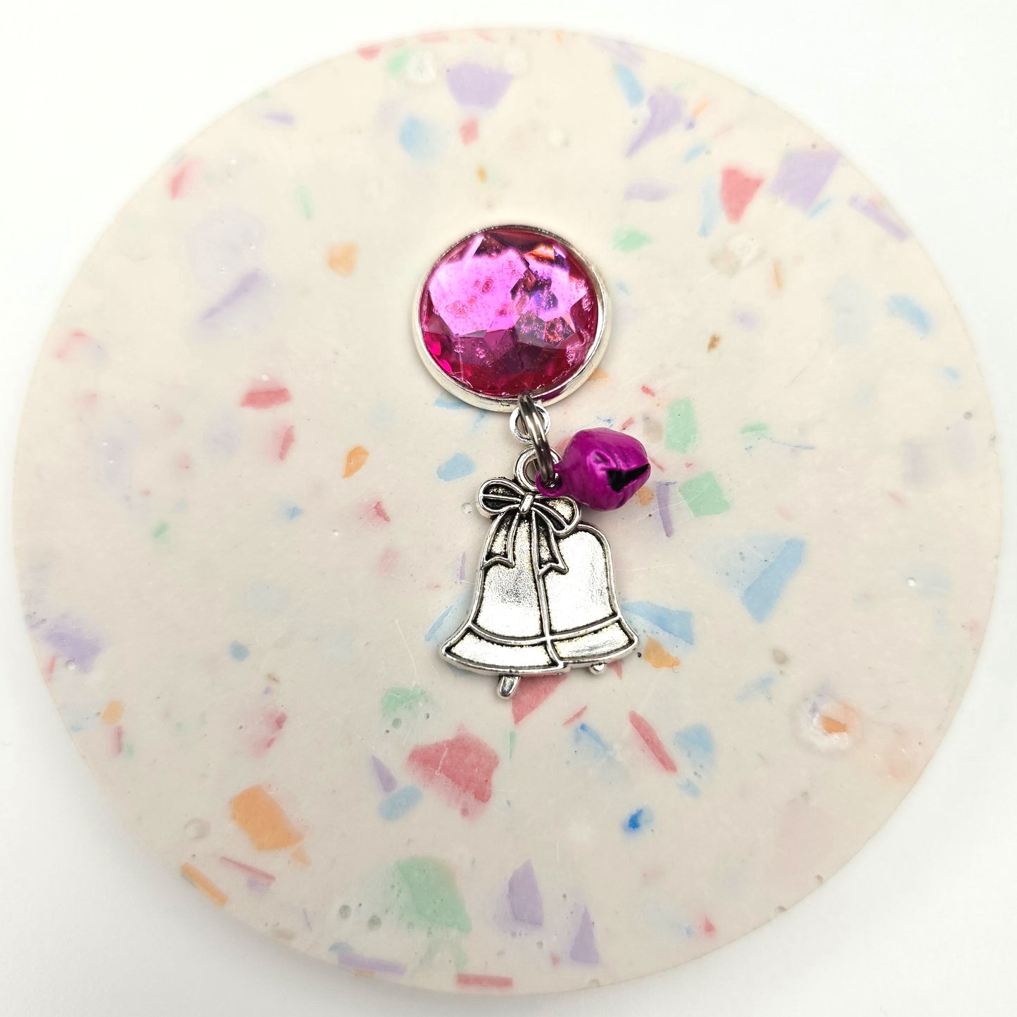 Pink Christmas bells charm Dangly