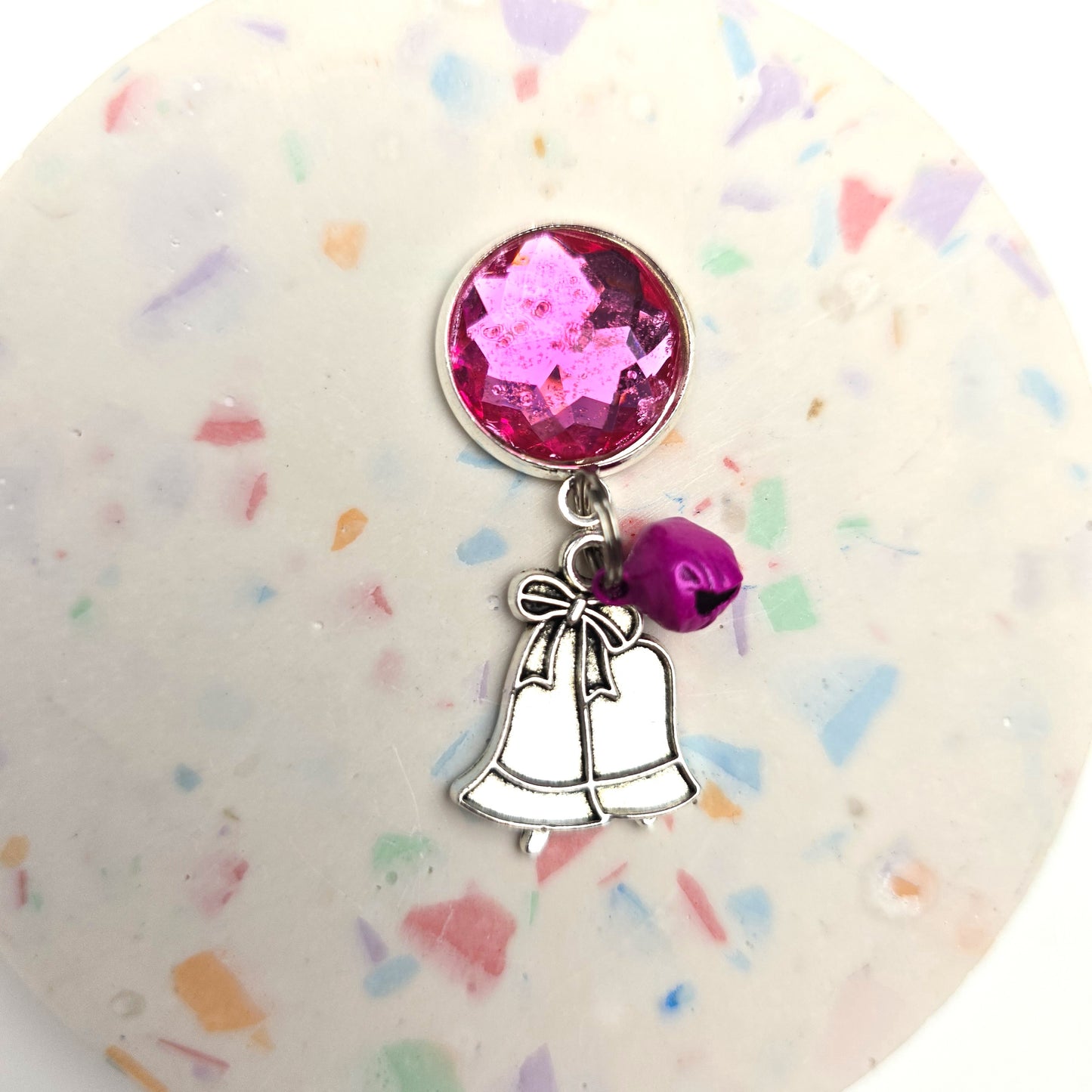 Pink Christmas bells charm Dangly