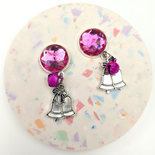 Pink Christmas bells charm Dangly