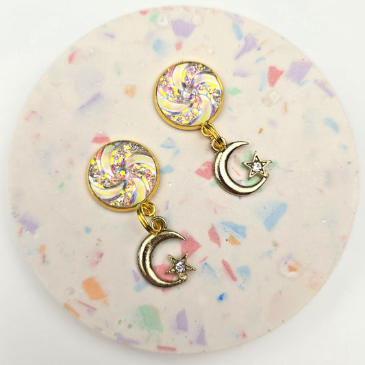 Discontinued Light Pink Swirl with Moon & Star Charm Dangly