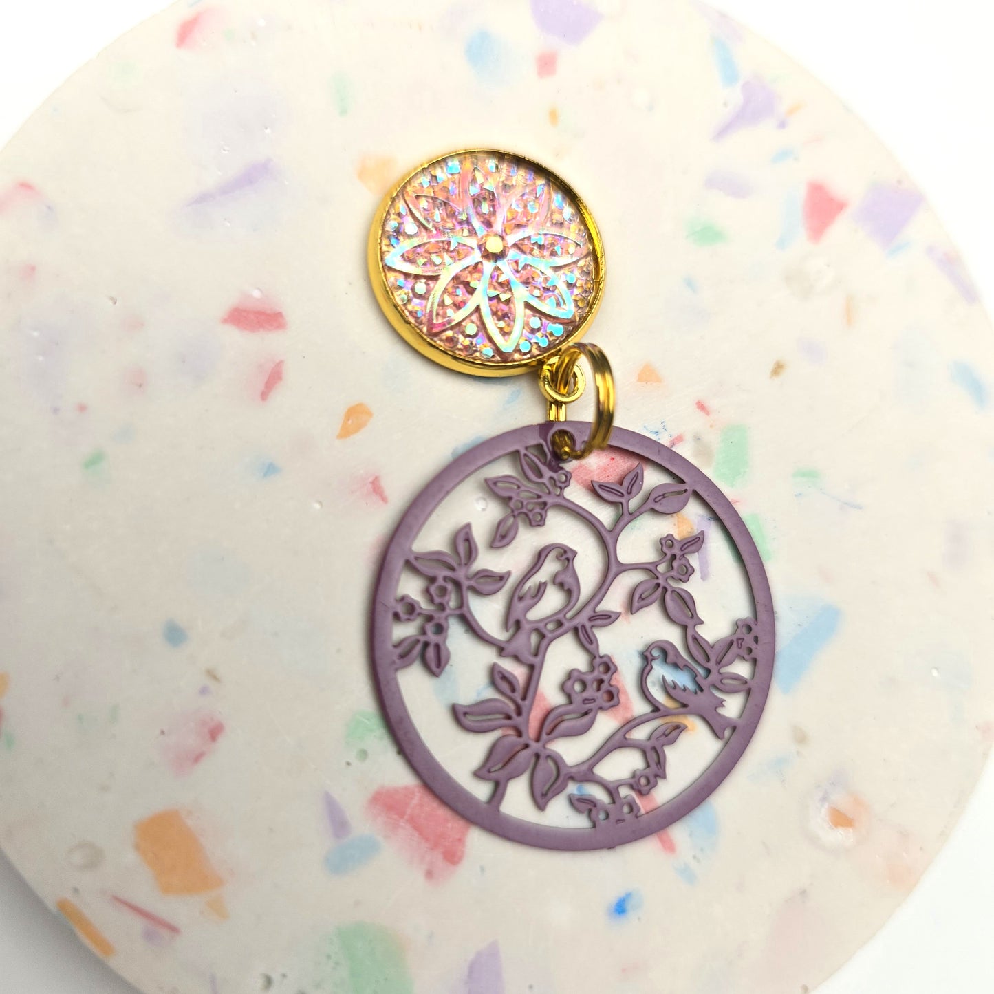 Pretty flower with Bird Circle Charm Dangly