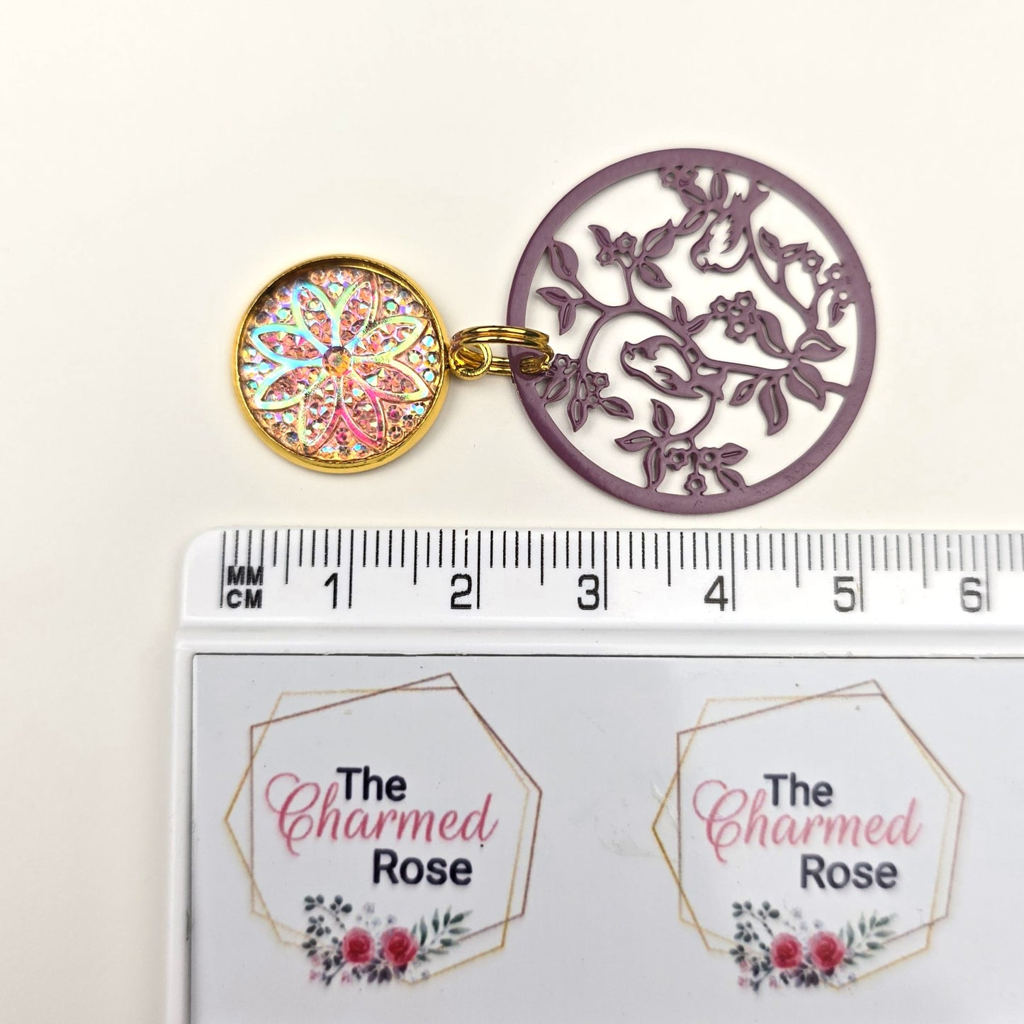 Pretty flower with Bird Circle Charm Dangly