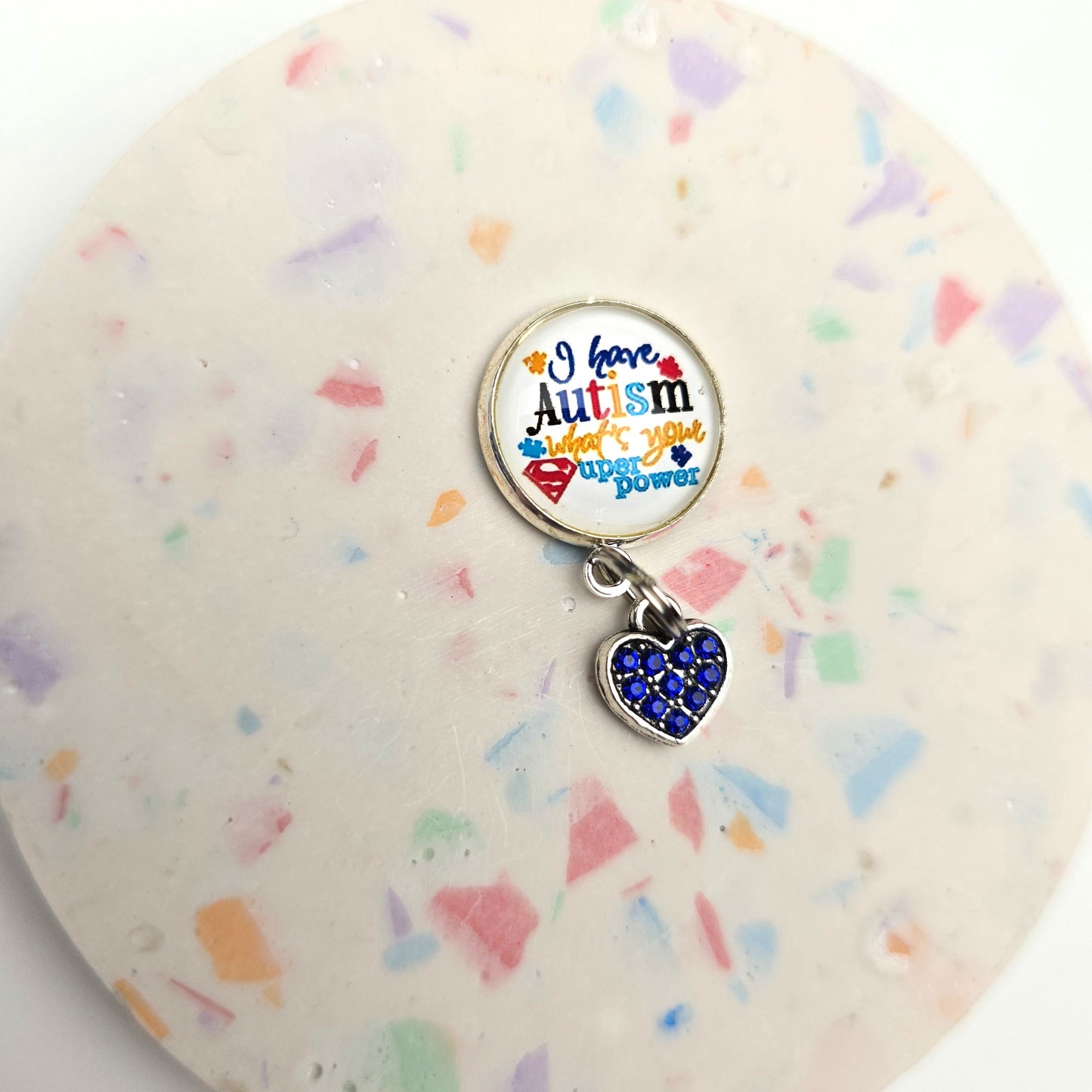 Autism is my superpower & blue heart Charm Dangly