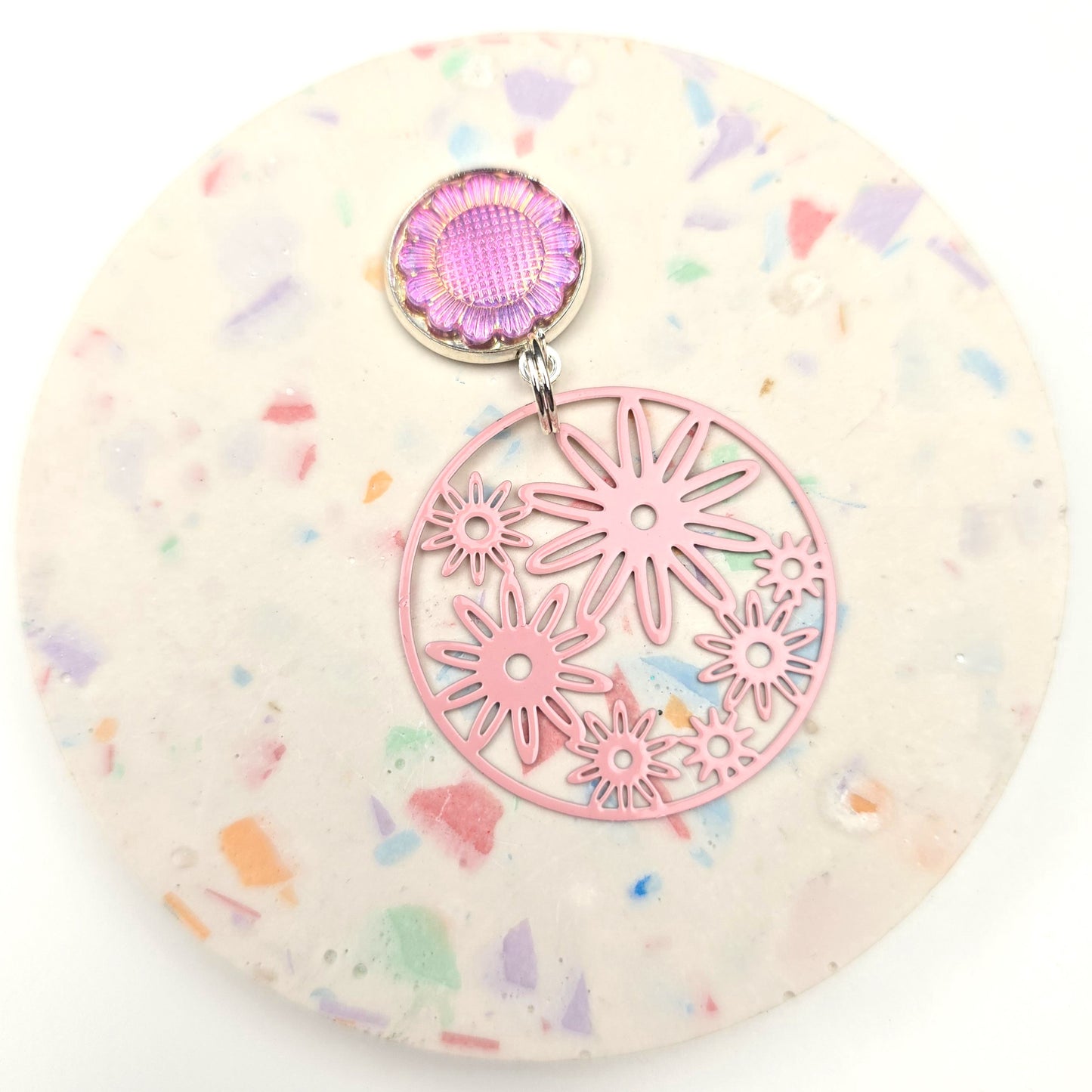 Pink Daisy Big Circle Charm Dangly