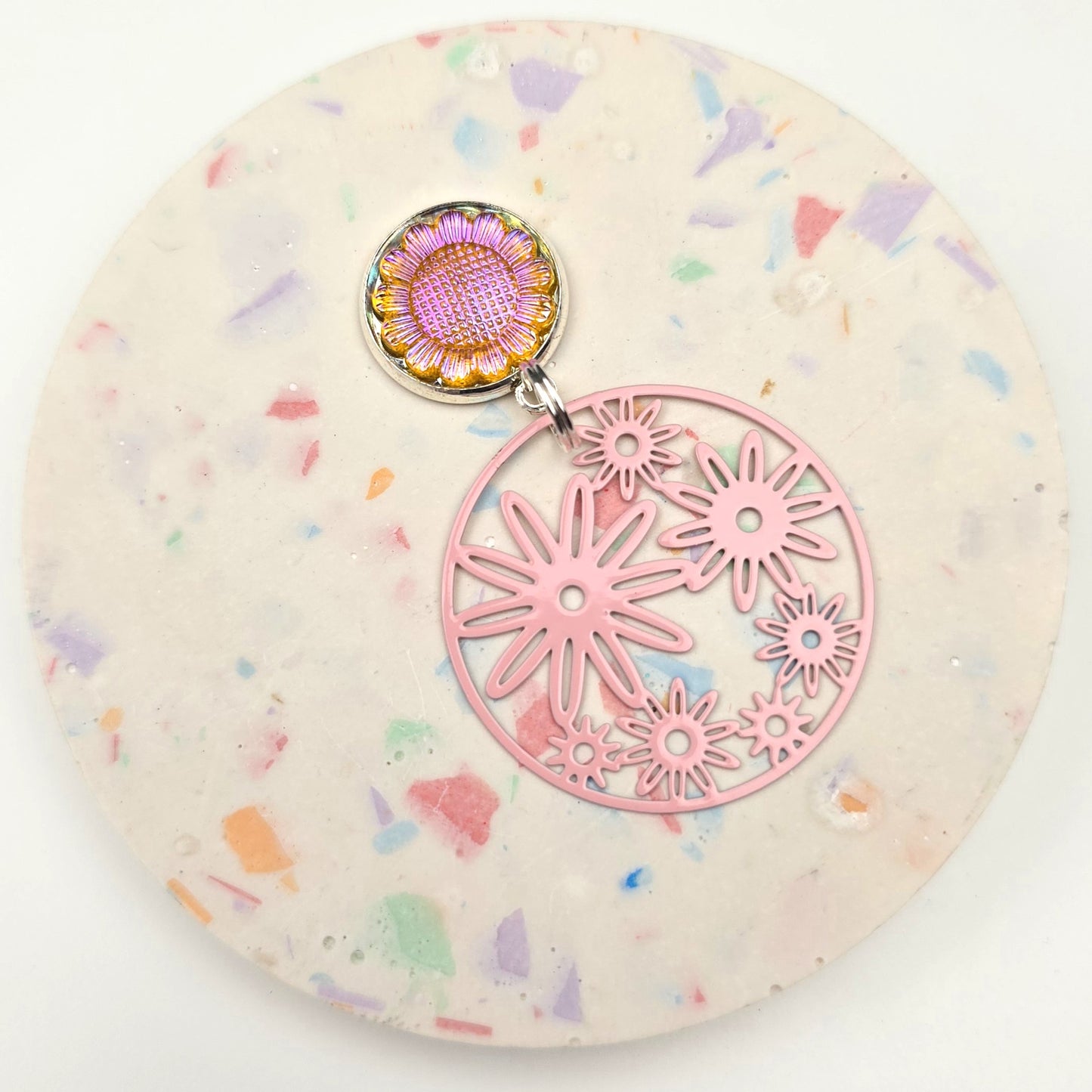 Pink Daisy Big Circle Charm Dangly