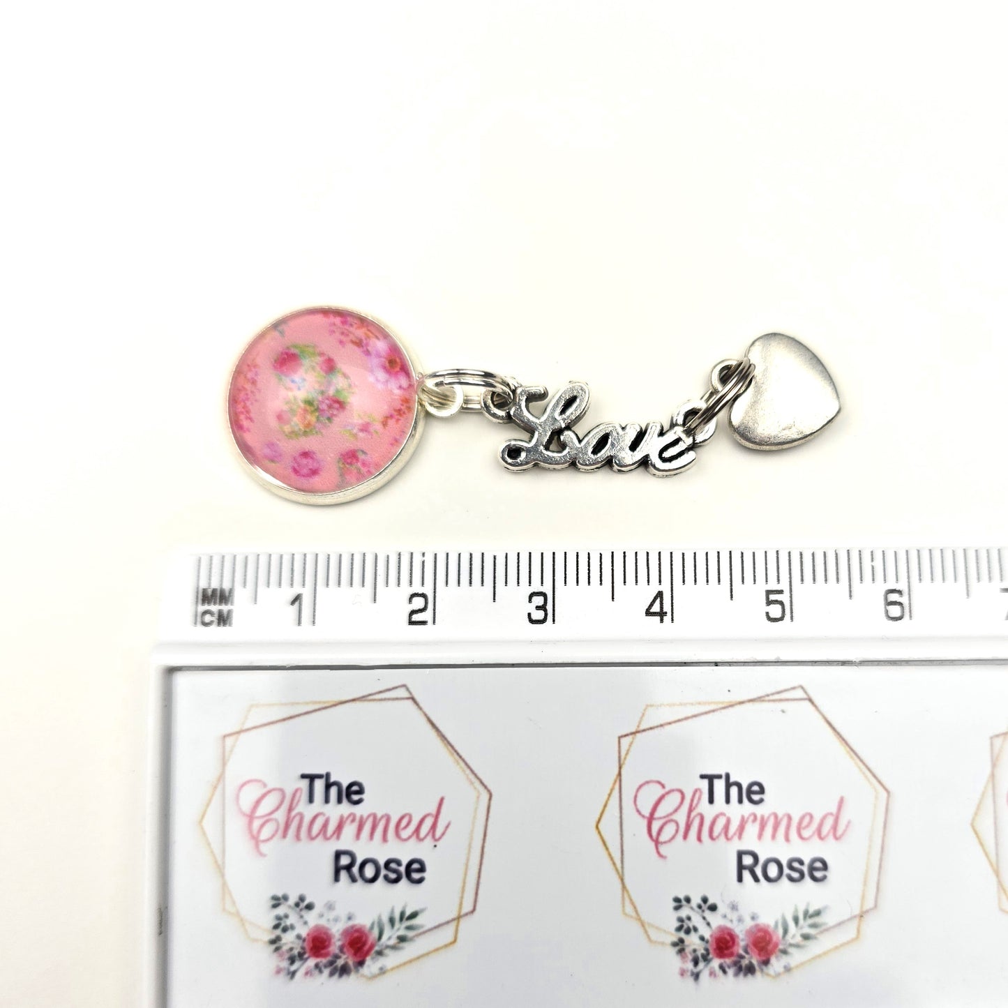 Pink Heart double Charm Dangly