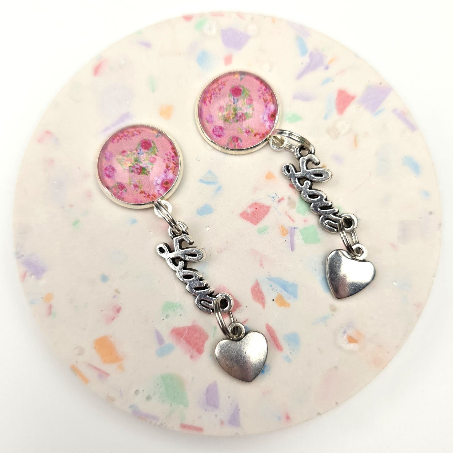 Pink Heart double Charm Dangly