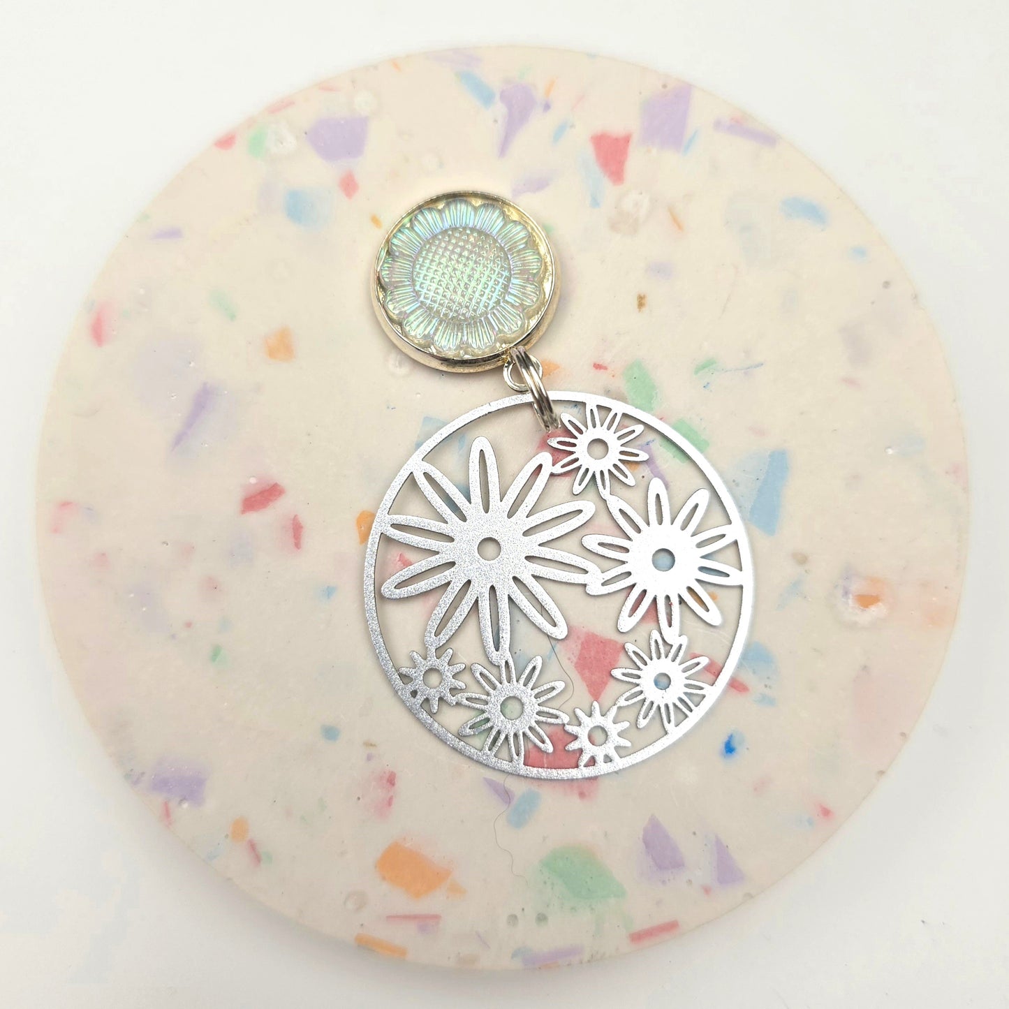 Large floral Circle Charm Dangly